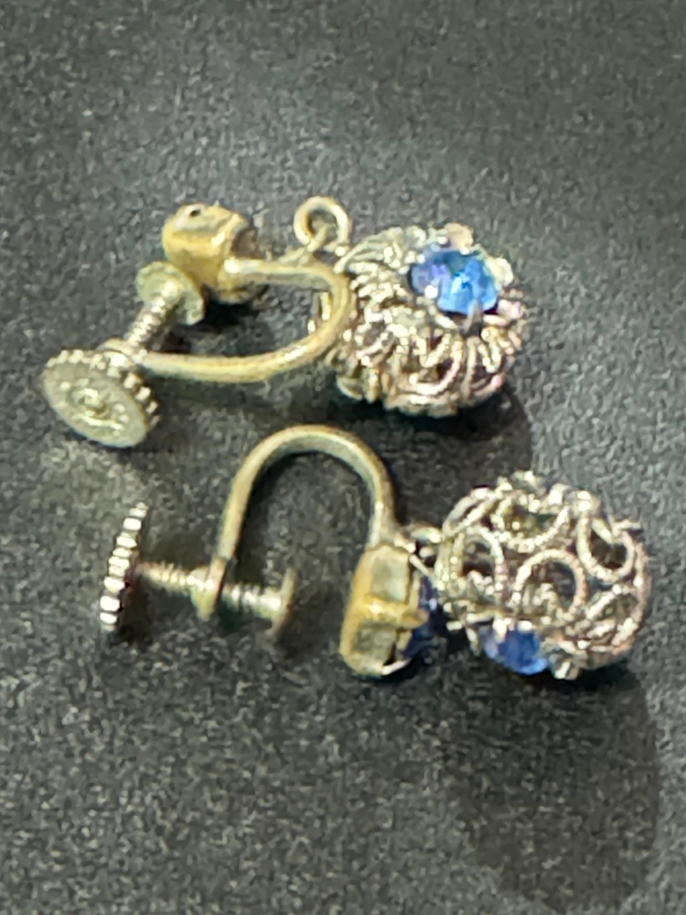signed west Germany filigree Clip on earrings with sapphire blue paste diamanté