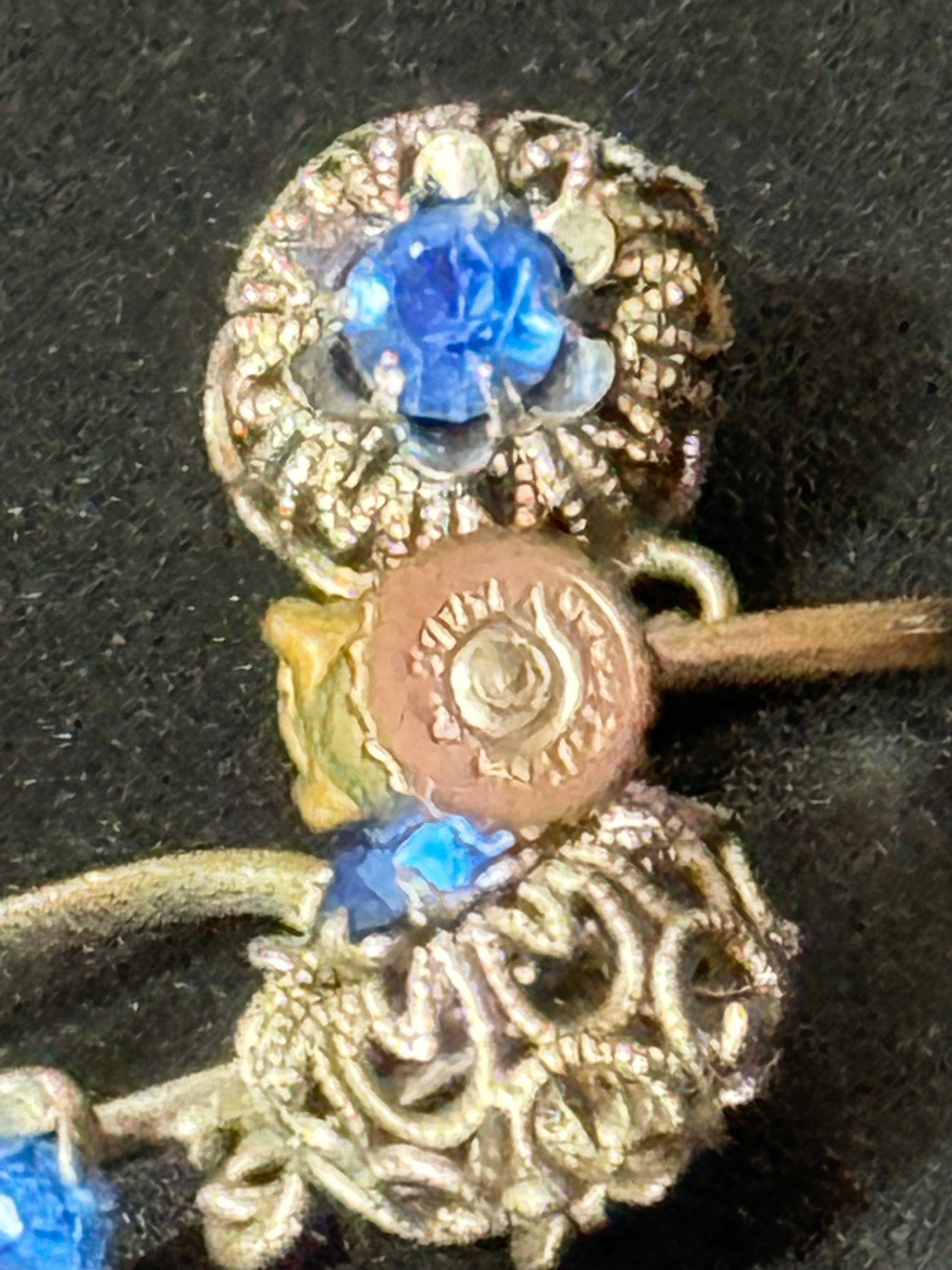 signed west Germany filigree Clip on earrings with sapphire blue paste diamanté