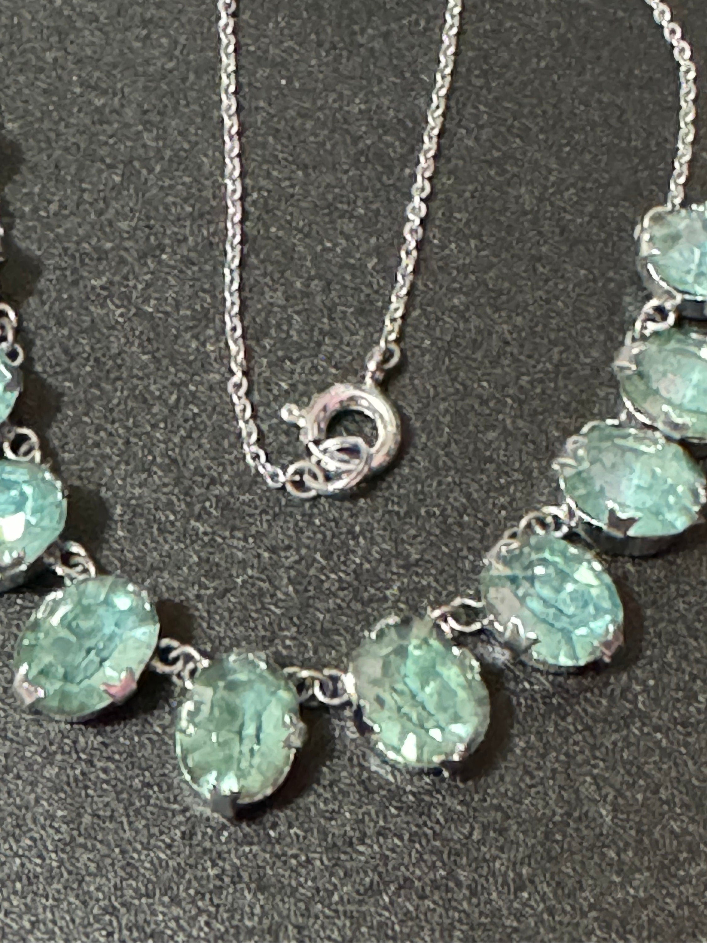 Art Deco foiled open back crystal turquoise blue glass Paste Rhinestone bezel necklace