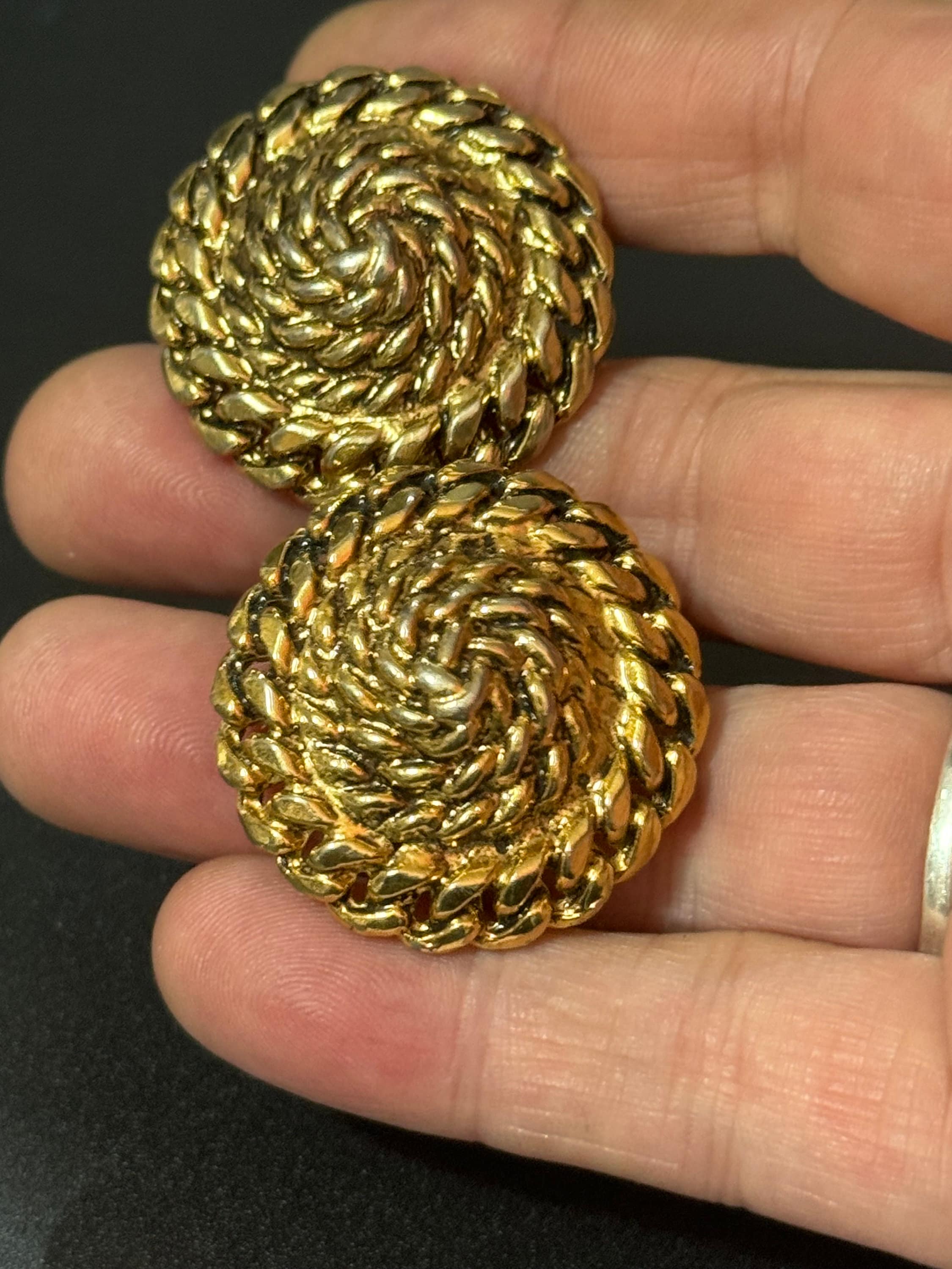 oversized rope twist domed round clip on earrings