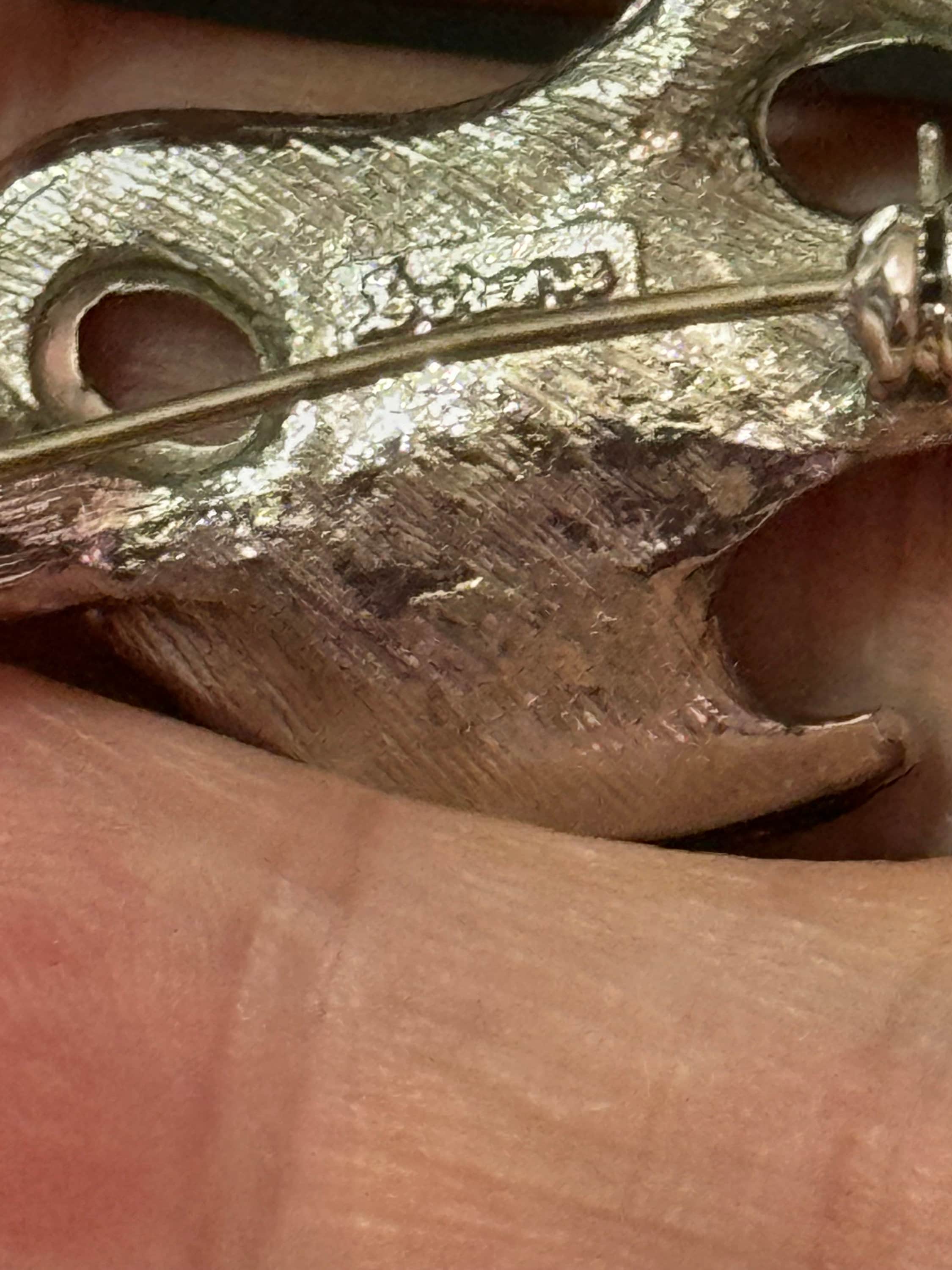 Signed vintage modernist textured silver tone  abstract brutalist brooch