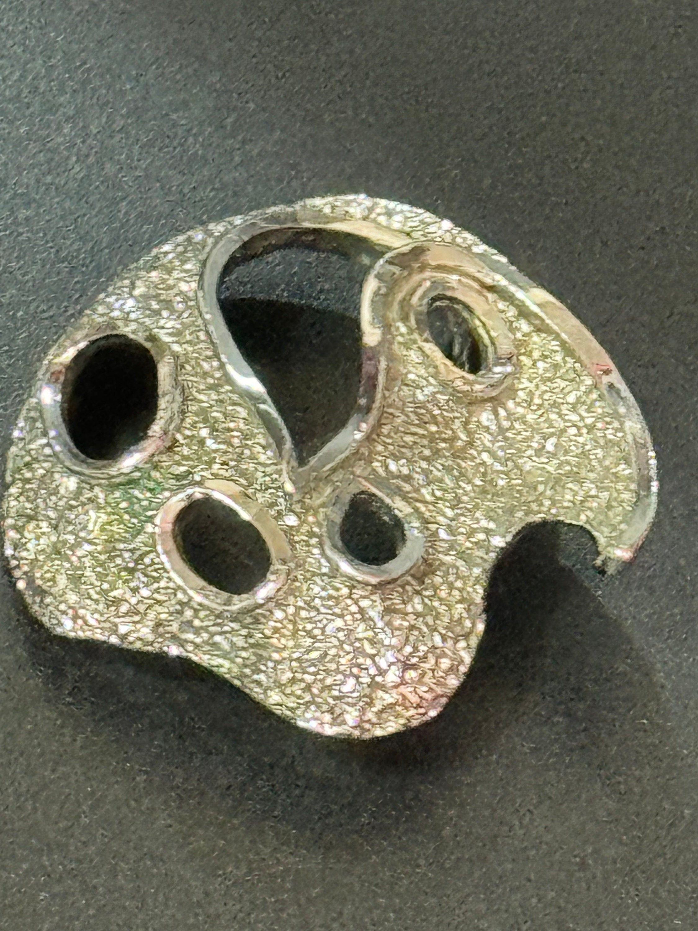 Signed vintage modernist textured silver tone  abstract brutalist brooch