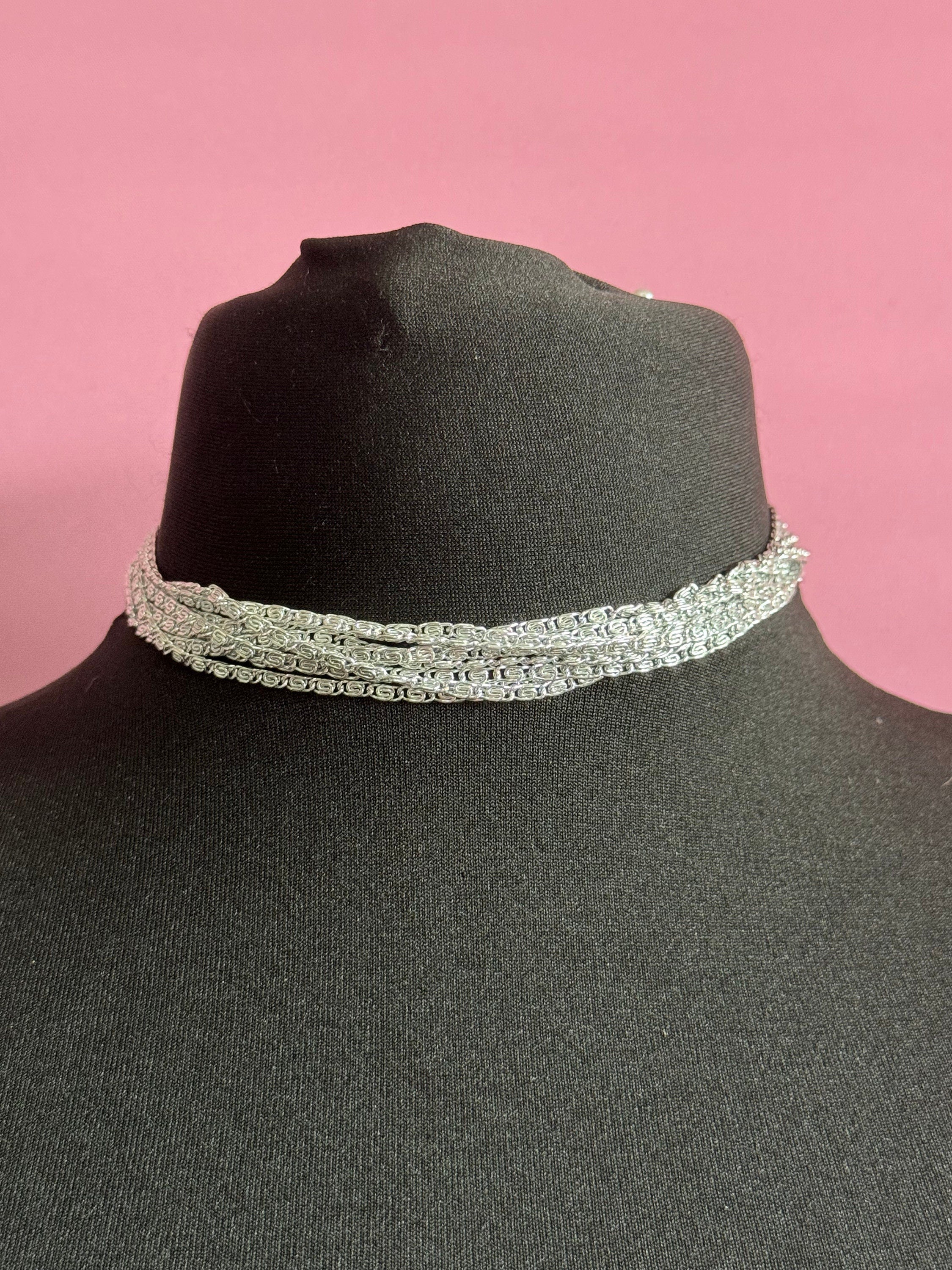 Petite fit signed Sarah Coventry silver tone Multi strand fancy link choker necklace