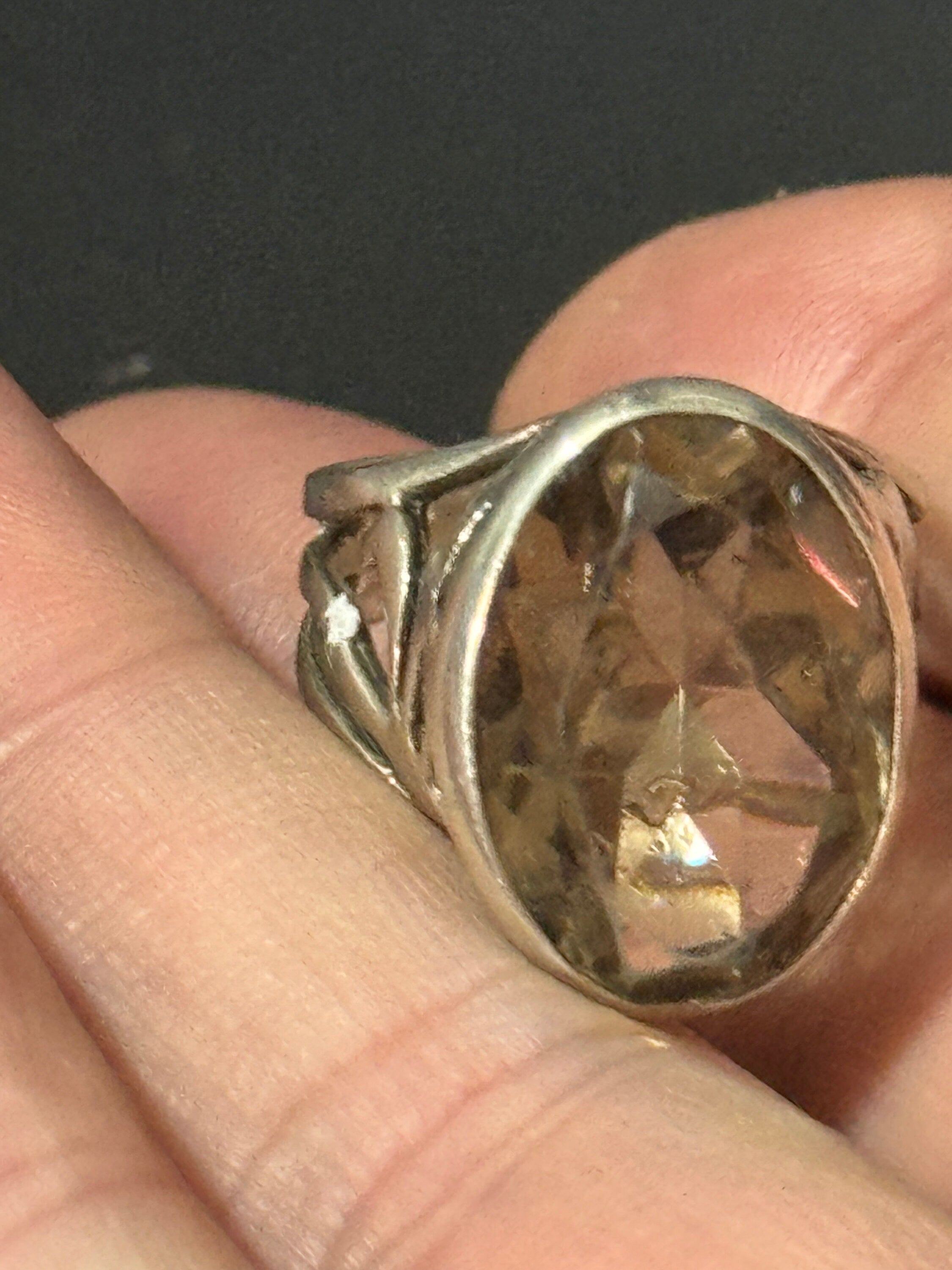 Size N.5 925 sterling silver modernist brown smokey quartz ring 6.6 grams