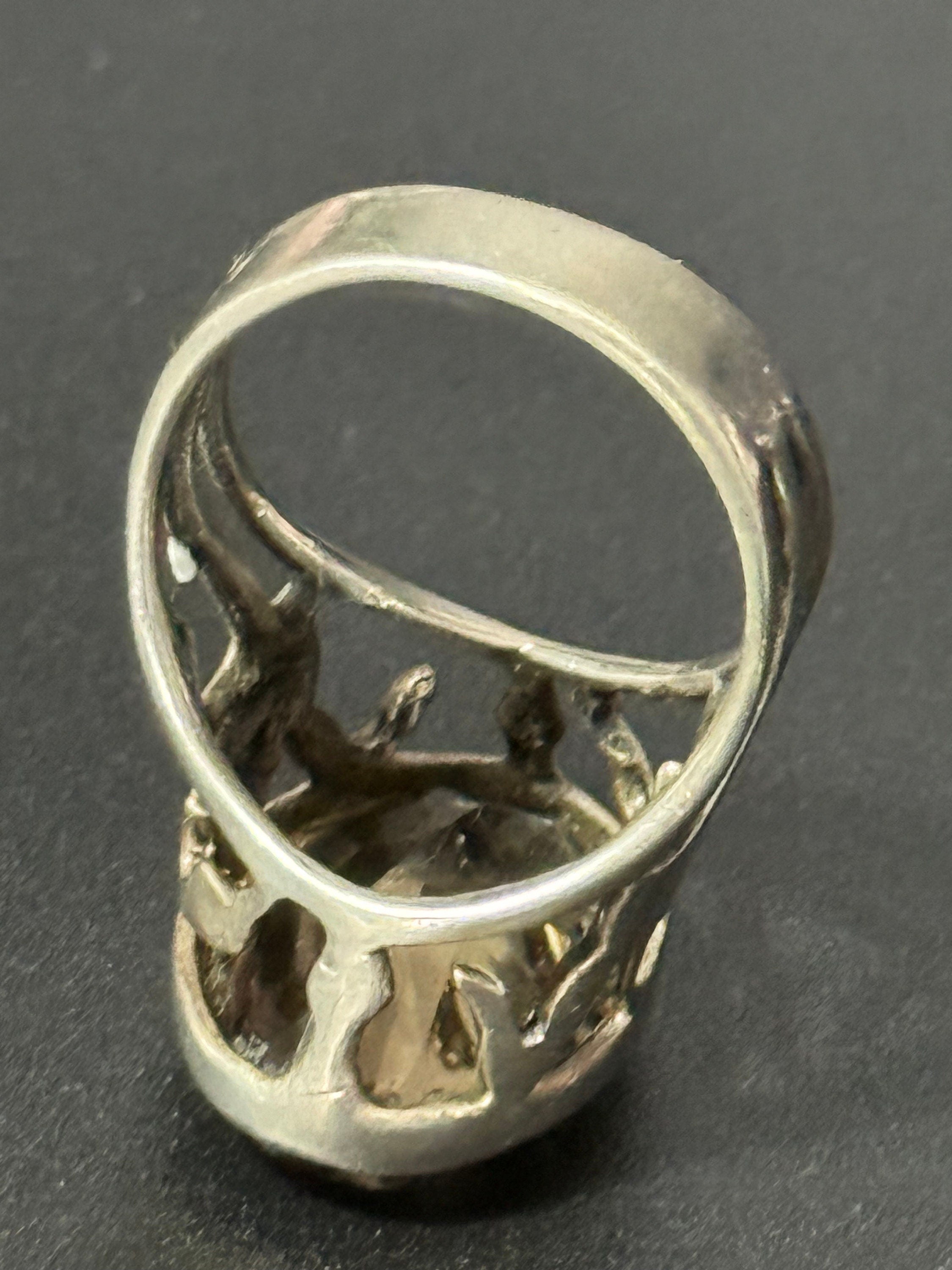 Size N.5 925 sterling silver modernist brown smokey quartz ring 6.6 grams