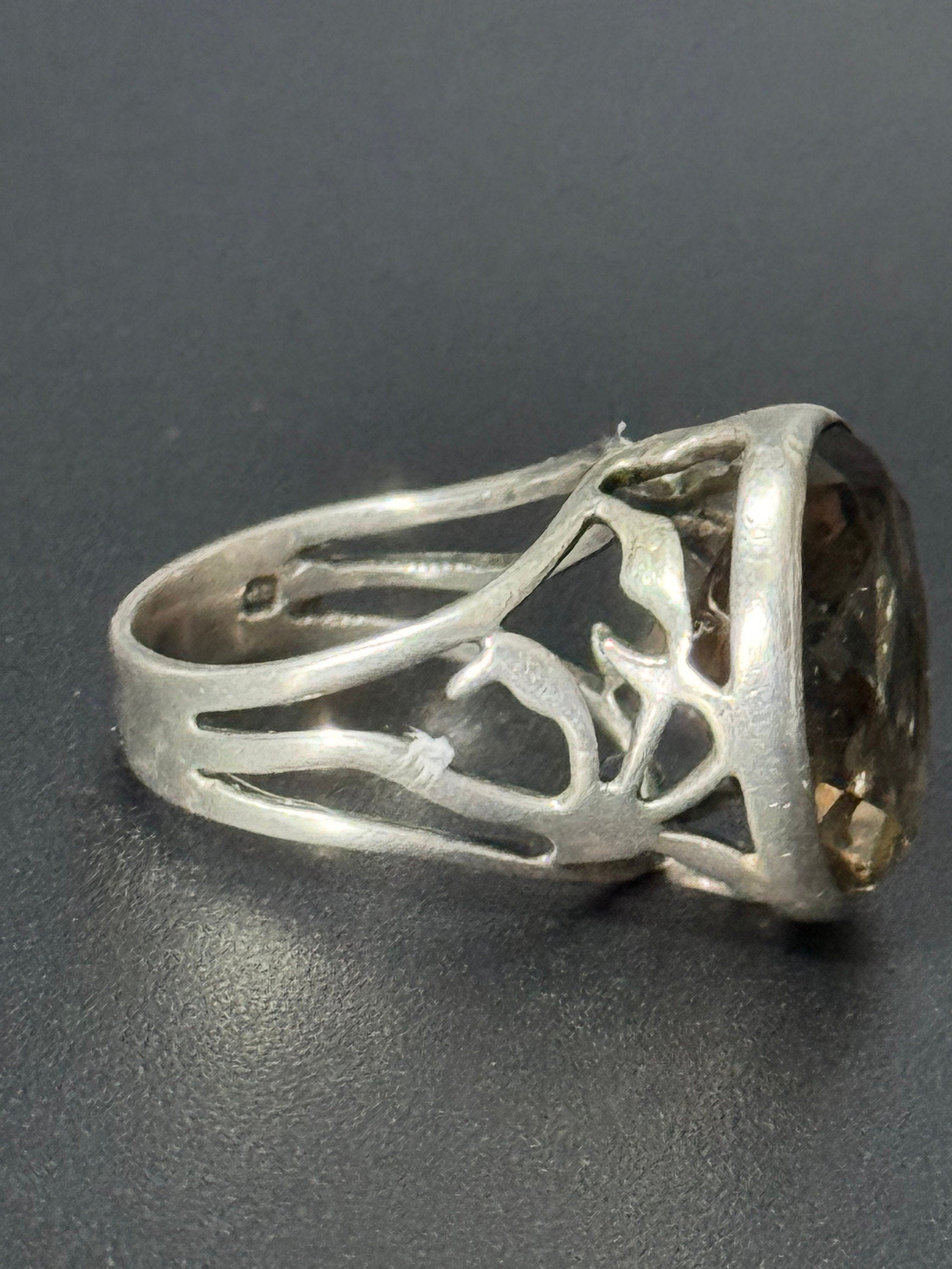 Size N.5 925 sterling silver modernist brown smokey quartz ring 6.6 grams