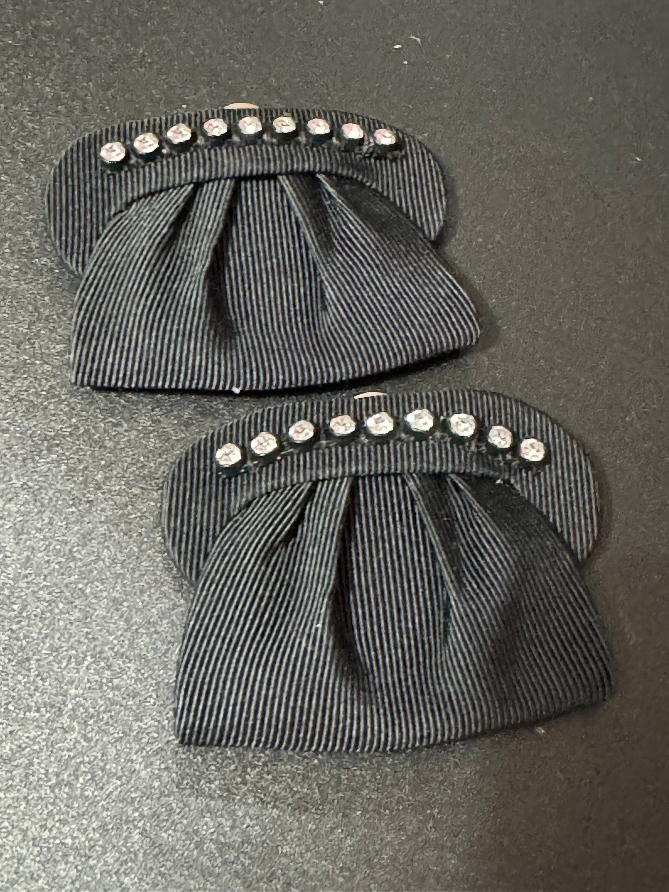 Pair of Black satin diamanté shoe clips Vintage