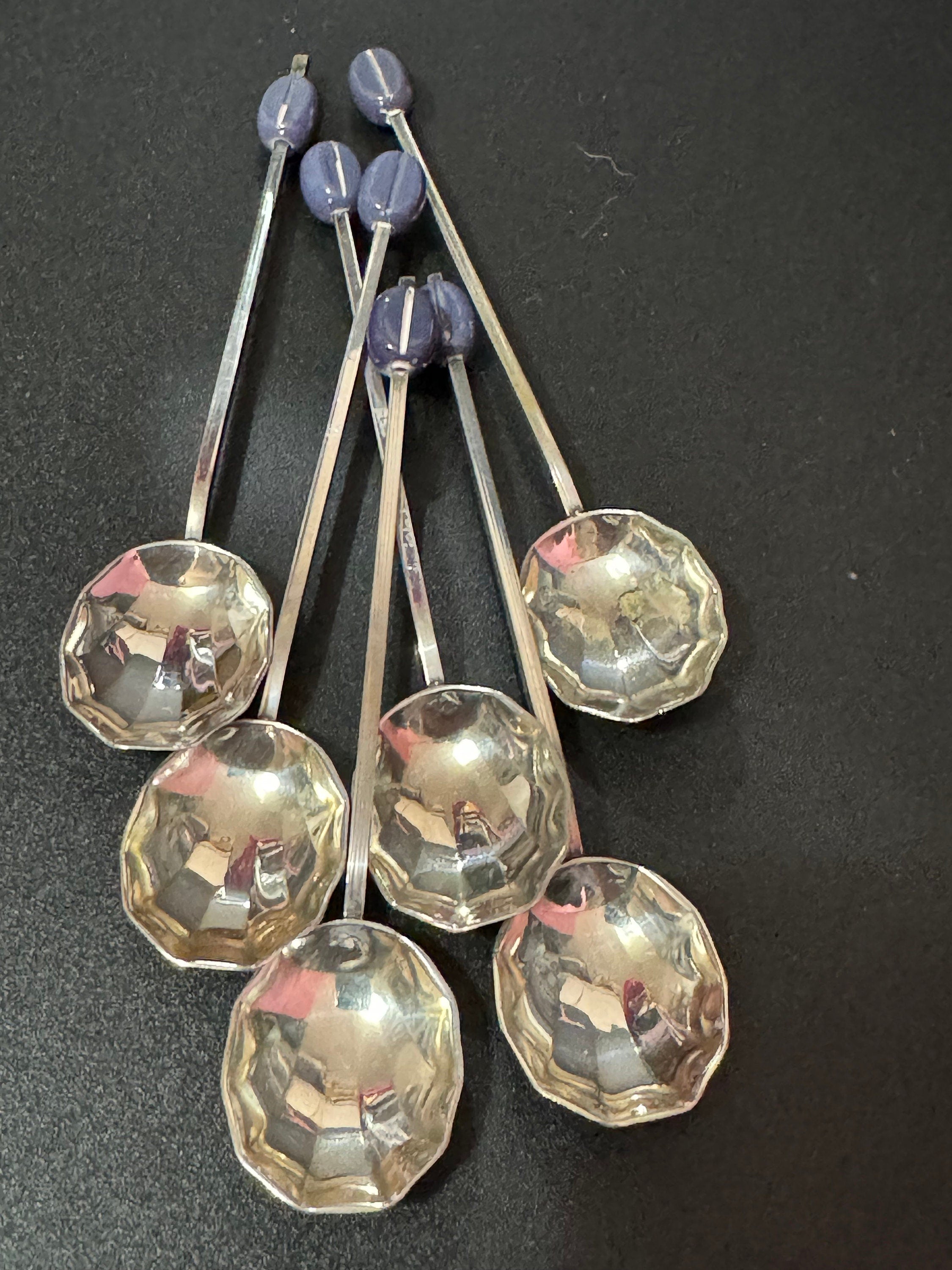 True Vintage set of 6 EPNS domed coffee bean cocktail spoons for expresso martinis