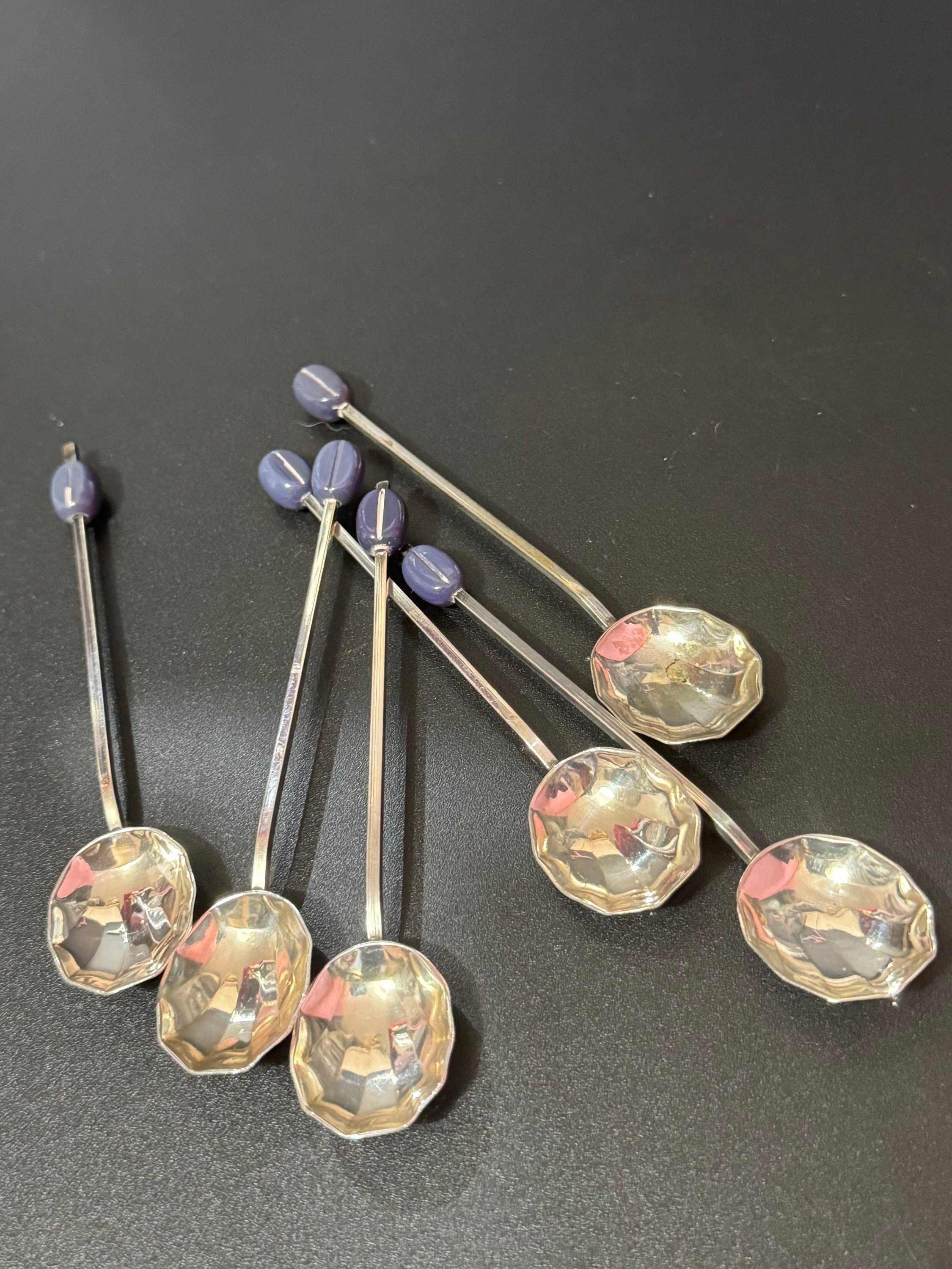 True Vintage set of 6 EPNS domed coffee bean cocktail spoons for expresso martinis