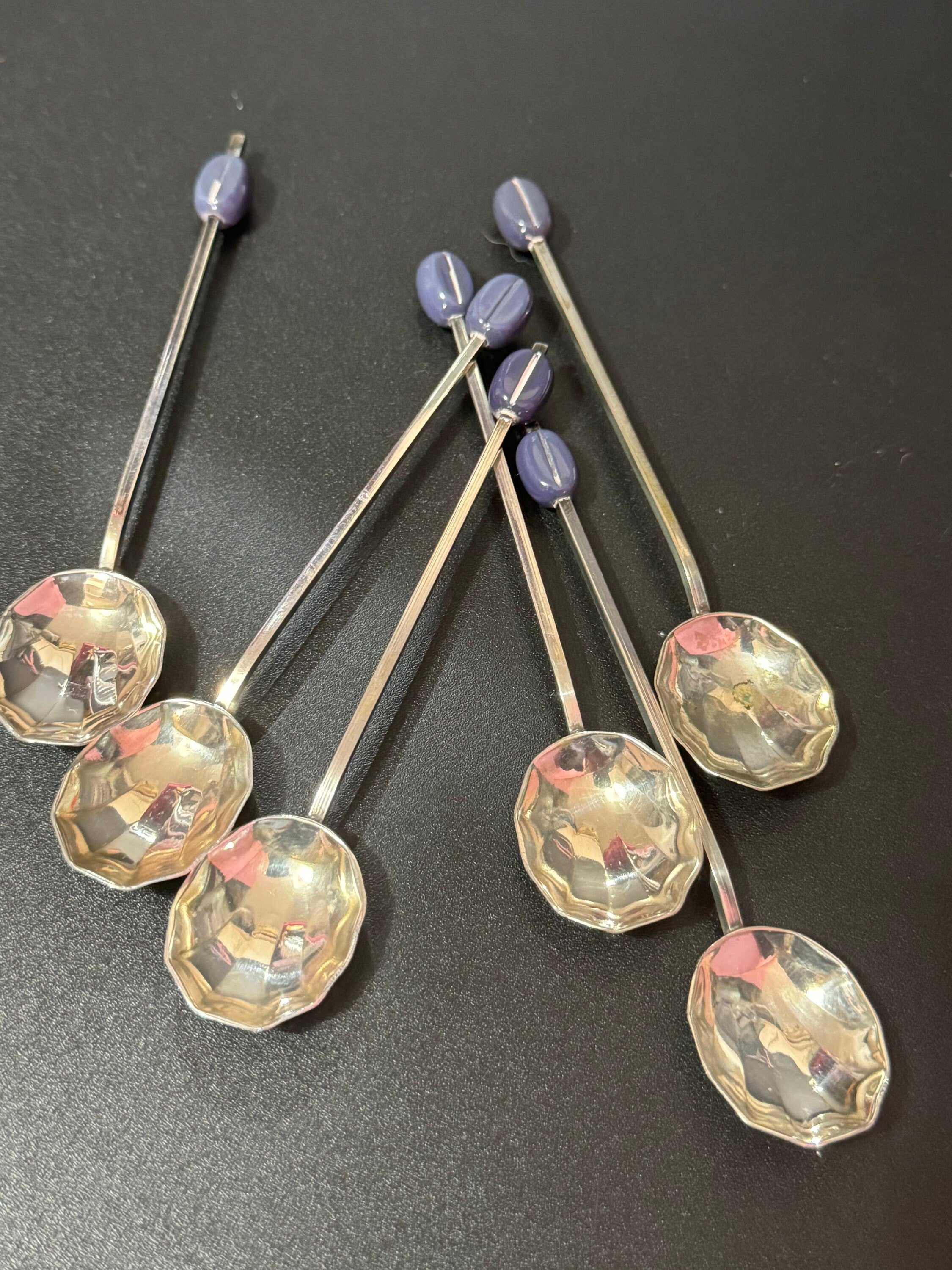 True Vintage set of 6 EPNS domed coffee bean cocktail spoons for expresso martinis