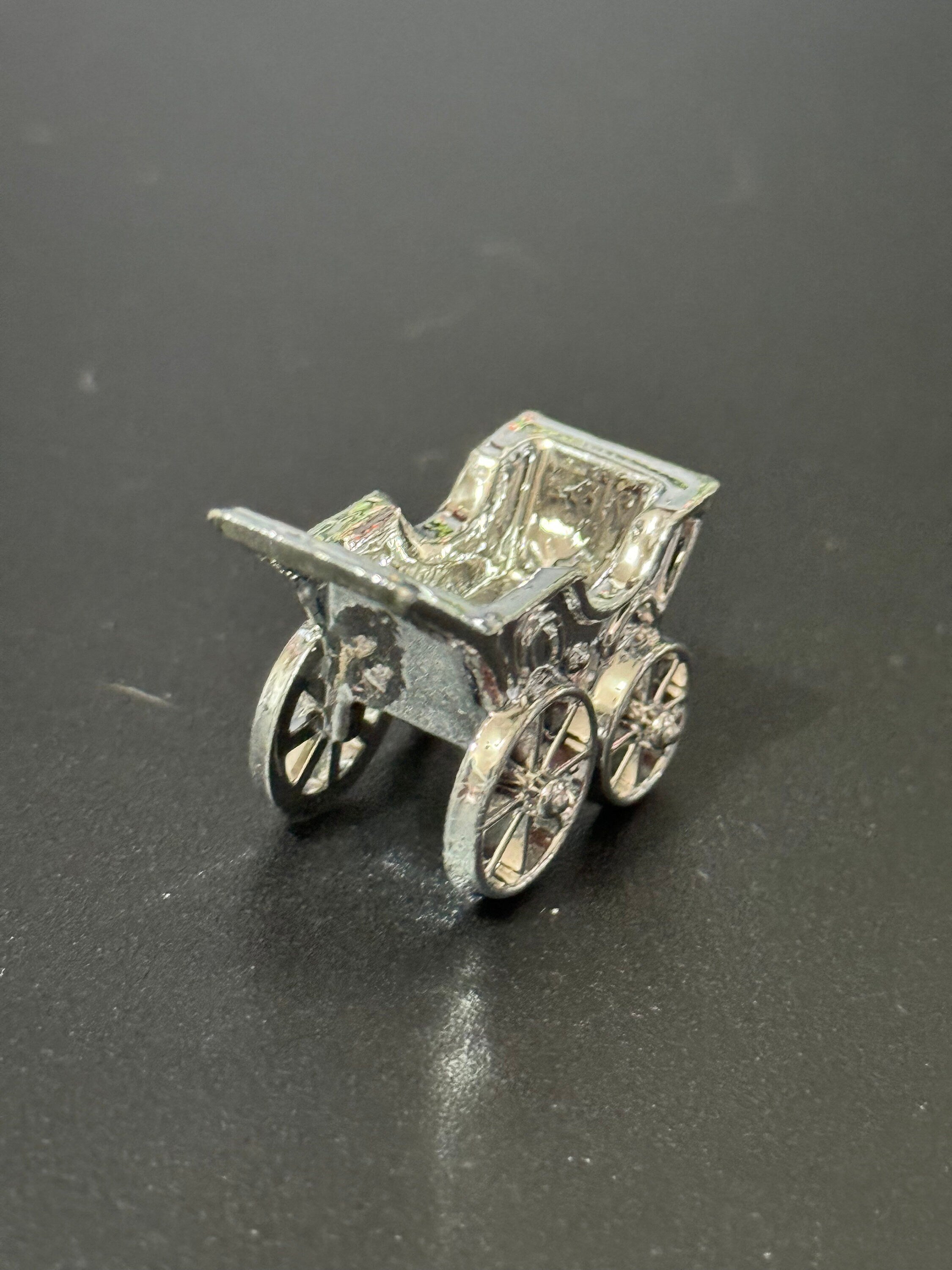 Vintage new baby christening silver plastic pram cot cake topper decoration