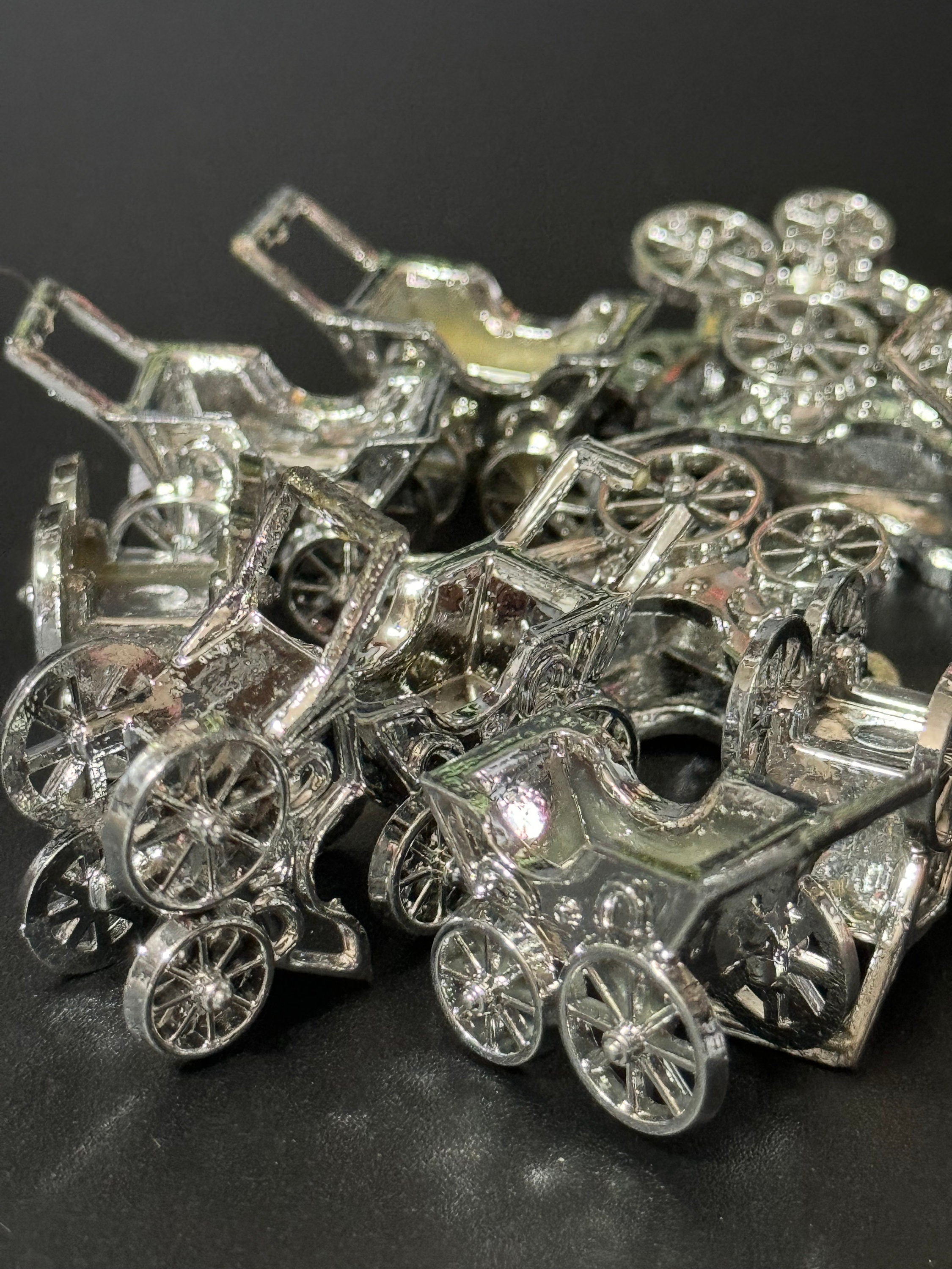 Vintage new baby christening silver plastic pram cot cake topper decoration