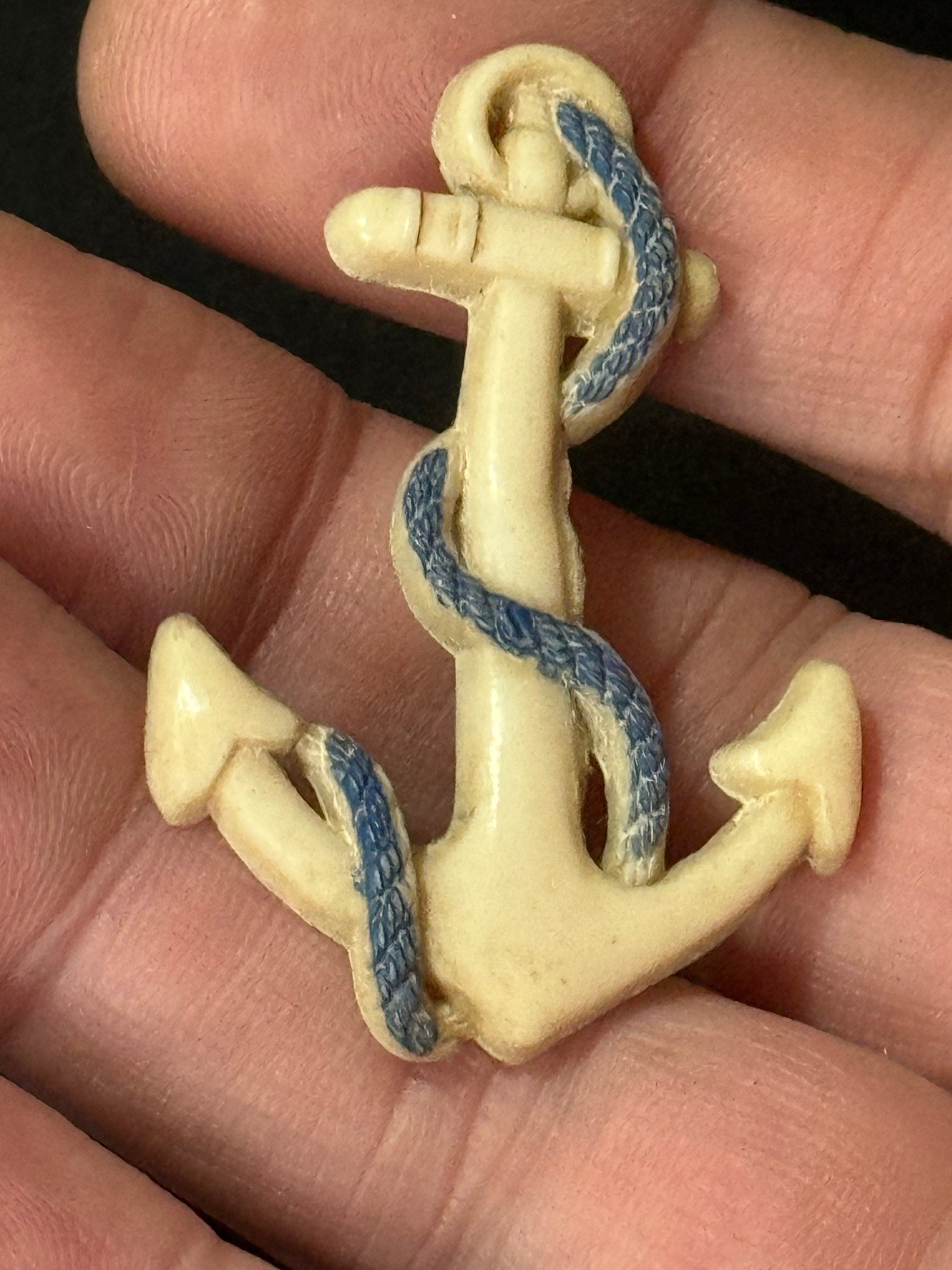 Early Plastic Art Deco white cream Nautical Anchor brooch pin 1930s Antique celluloid Kitsch