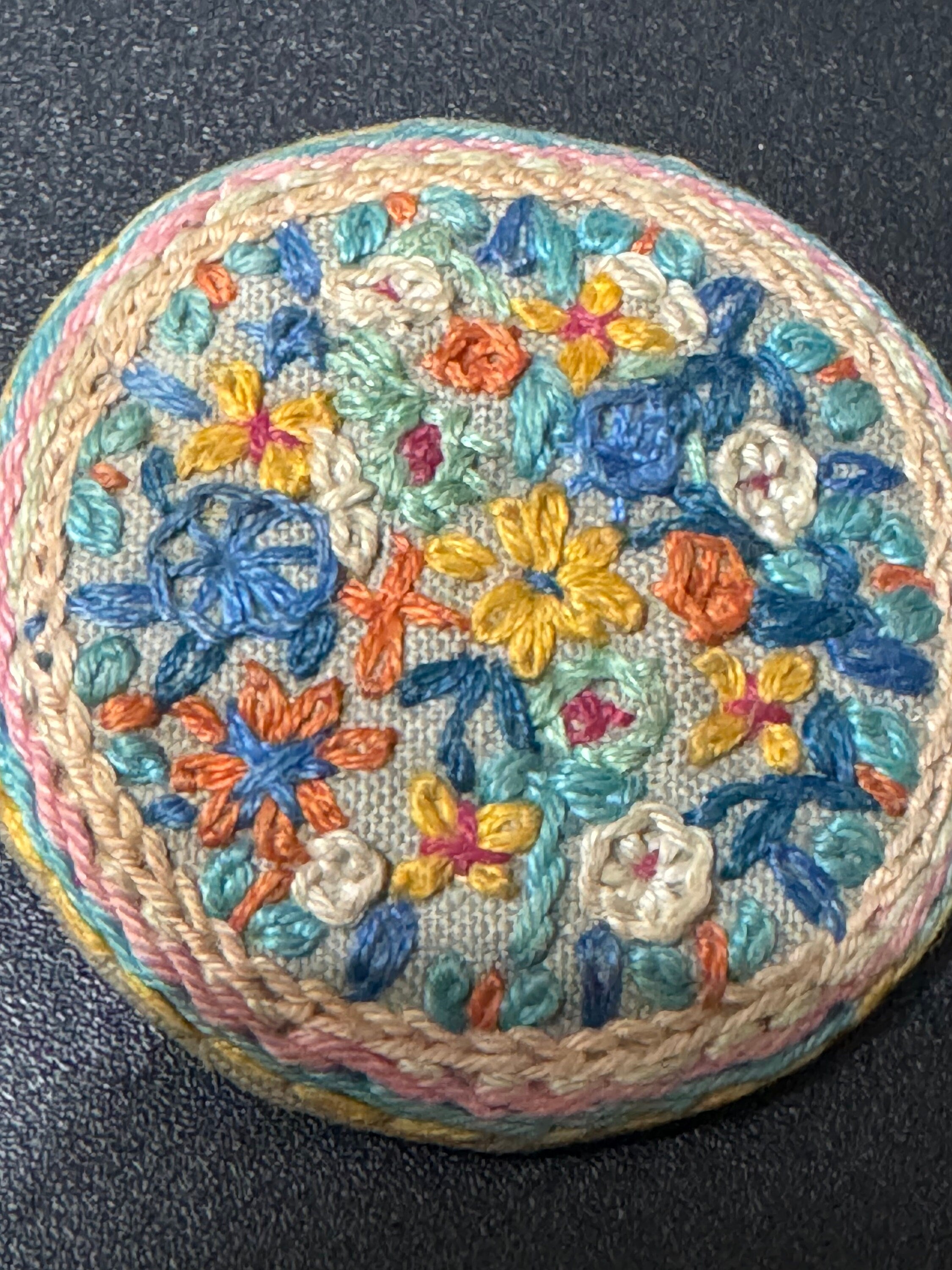 Vintage Petit Point Tapestry Brooch: Handmade Floral Art Deco (4.5cm)