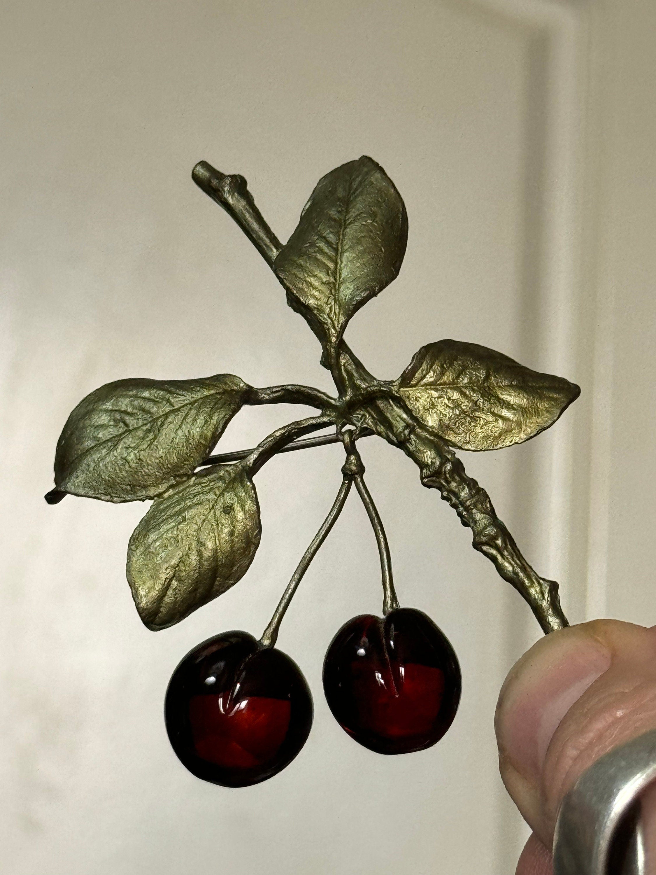 Michael Michaud v&a bronze glass red morello cherry brooch, designer