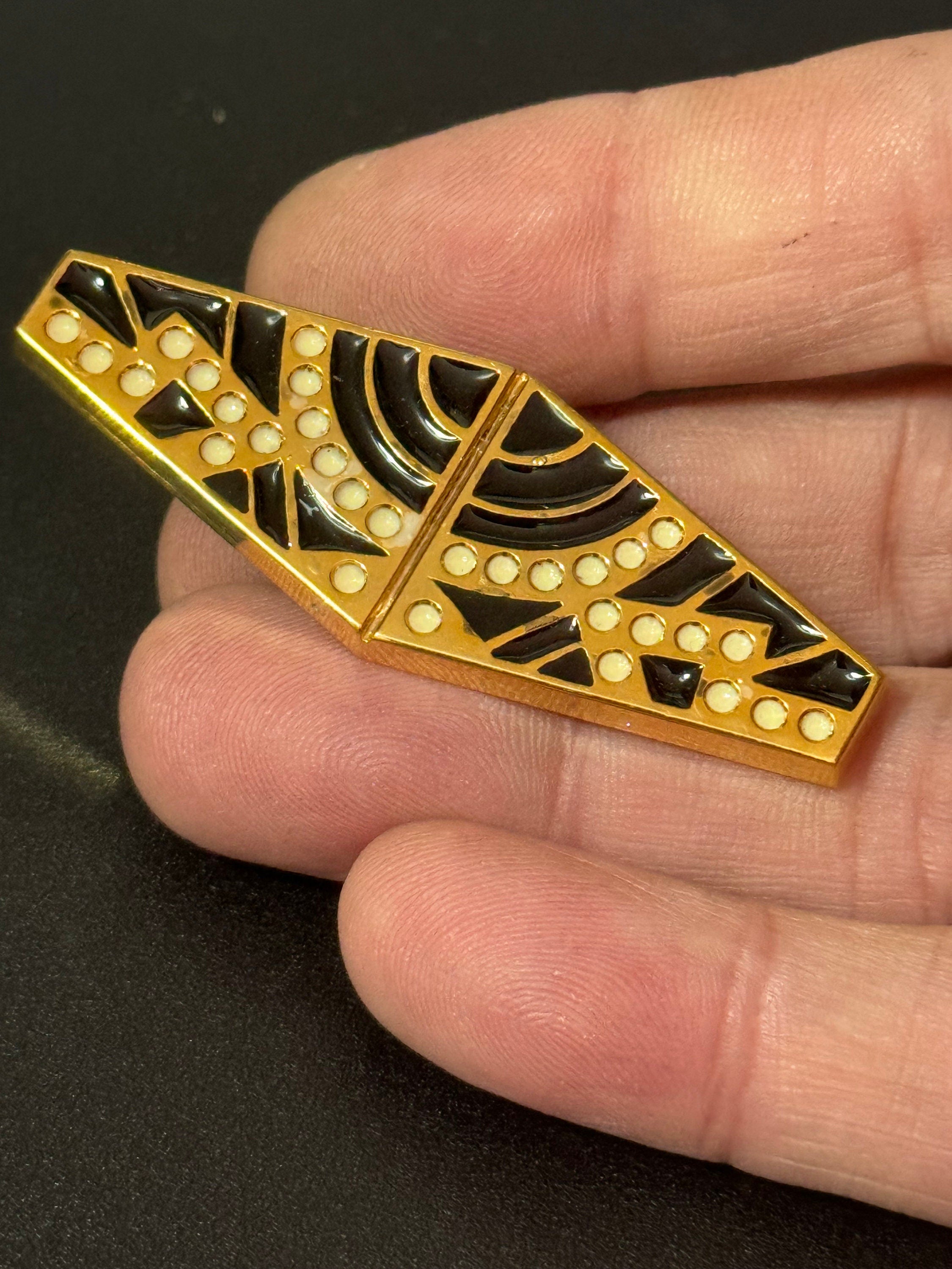Vintage Art Deco Brooch: French Celluloid Plastic Pin, 1960s Style