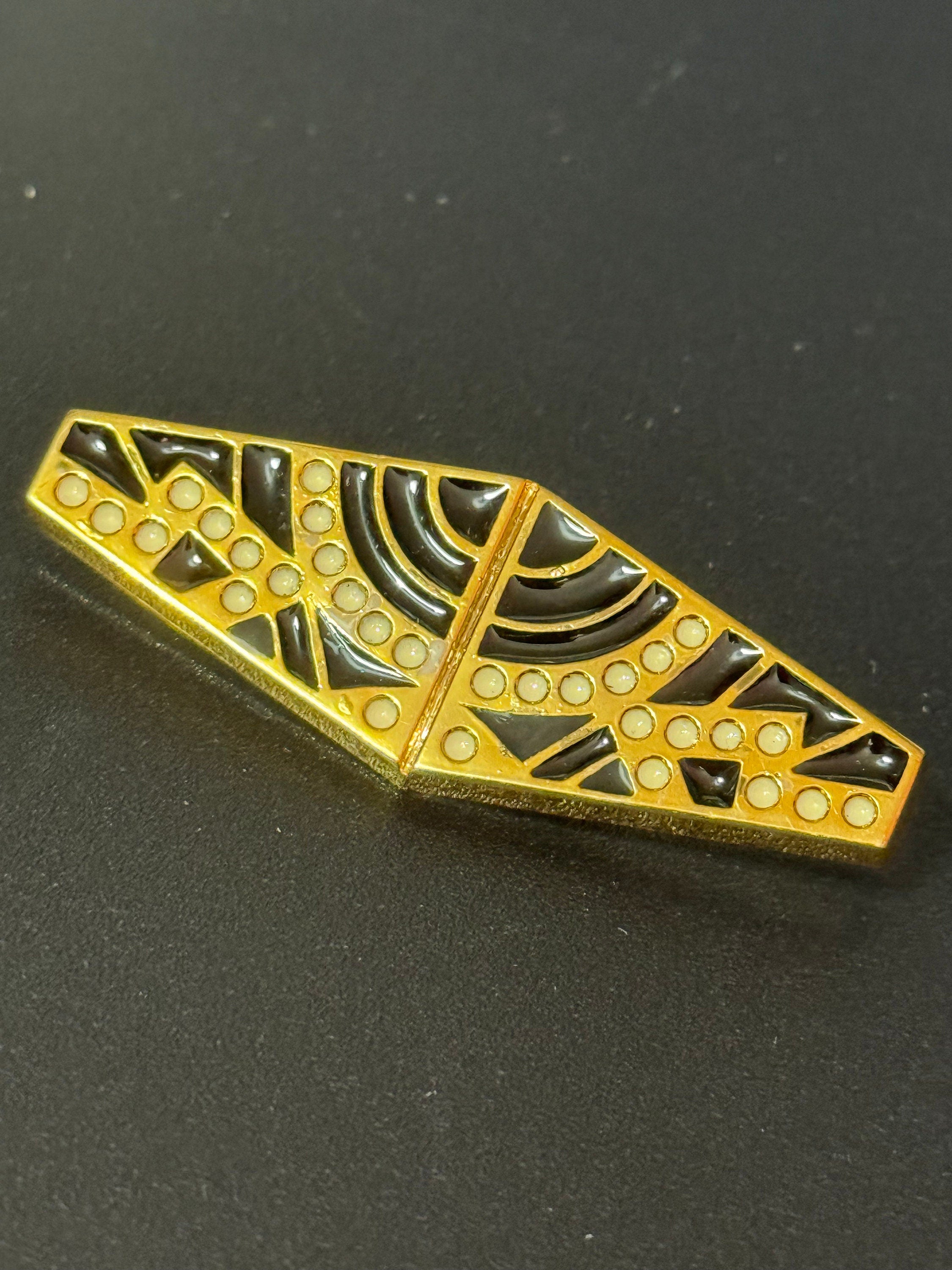 Vintage Art Deco Brooch: French Celluloid Plastic Pin, 1960s Style