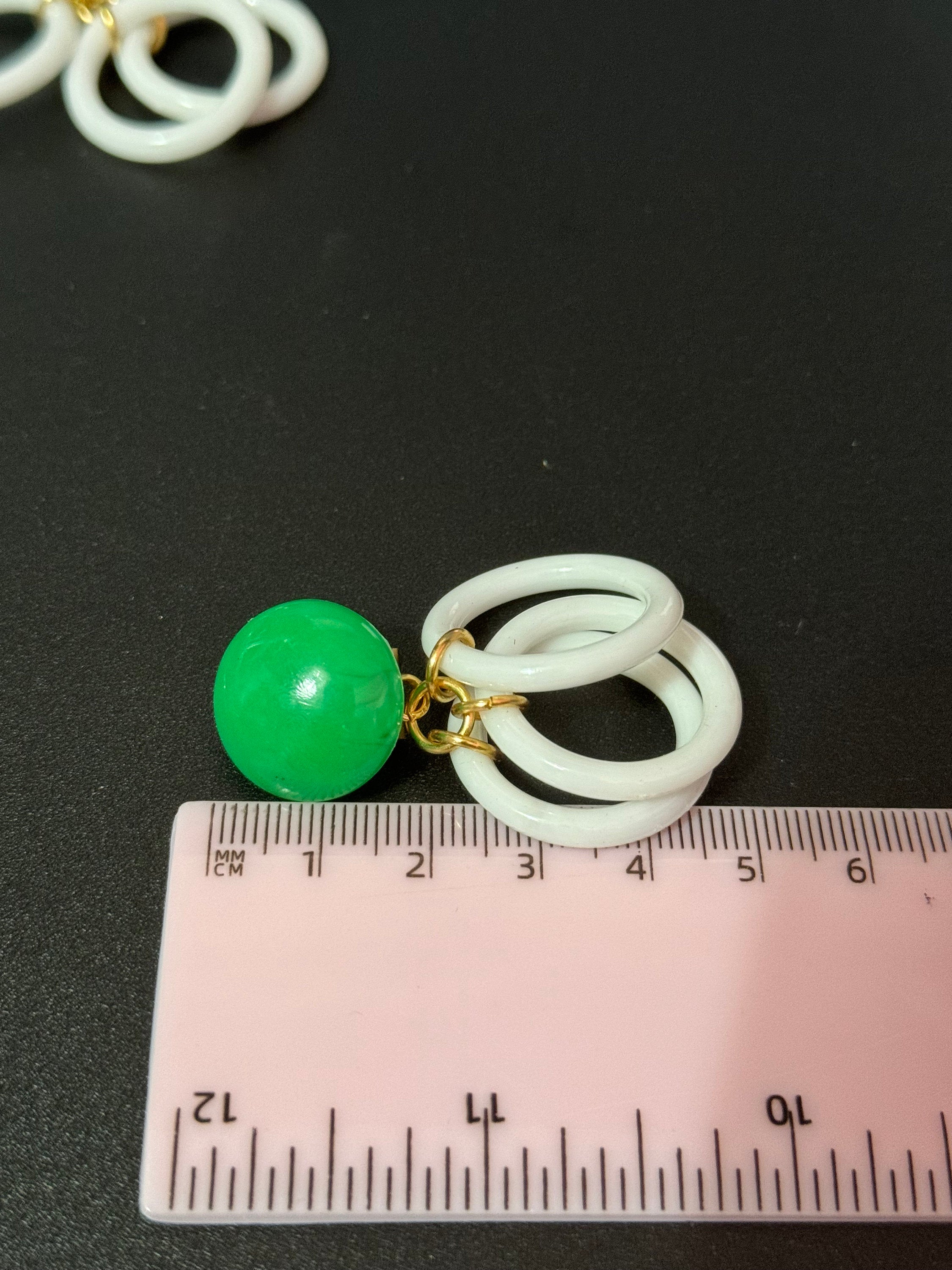 true vintage 1960s French early plastic clip on earrings dangly earrings blue green pink purple and green
