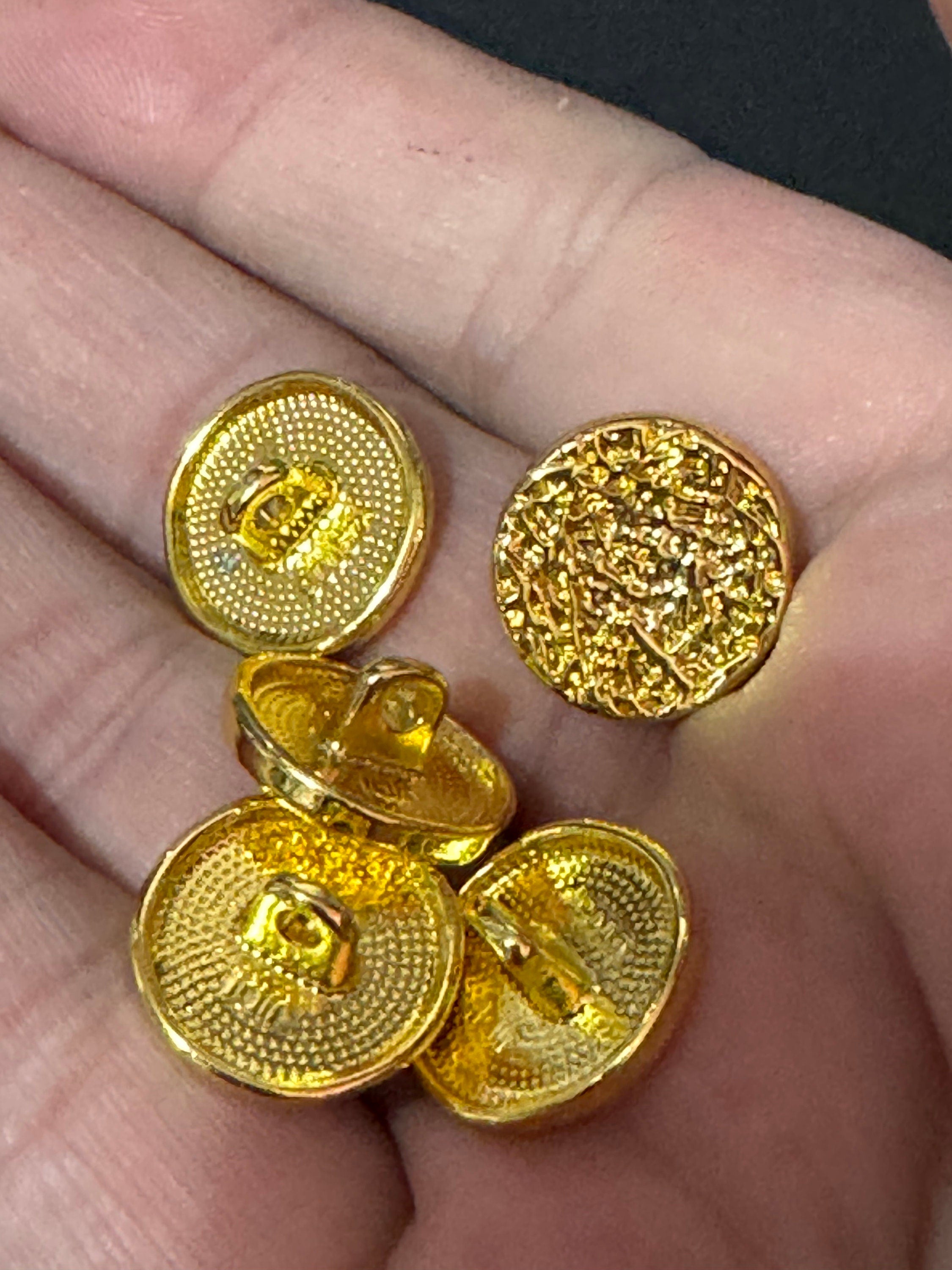 15mm bright gold tone textured buttons, Pack of 5 sewing