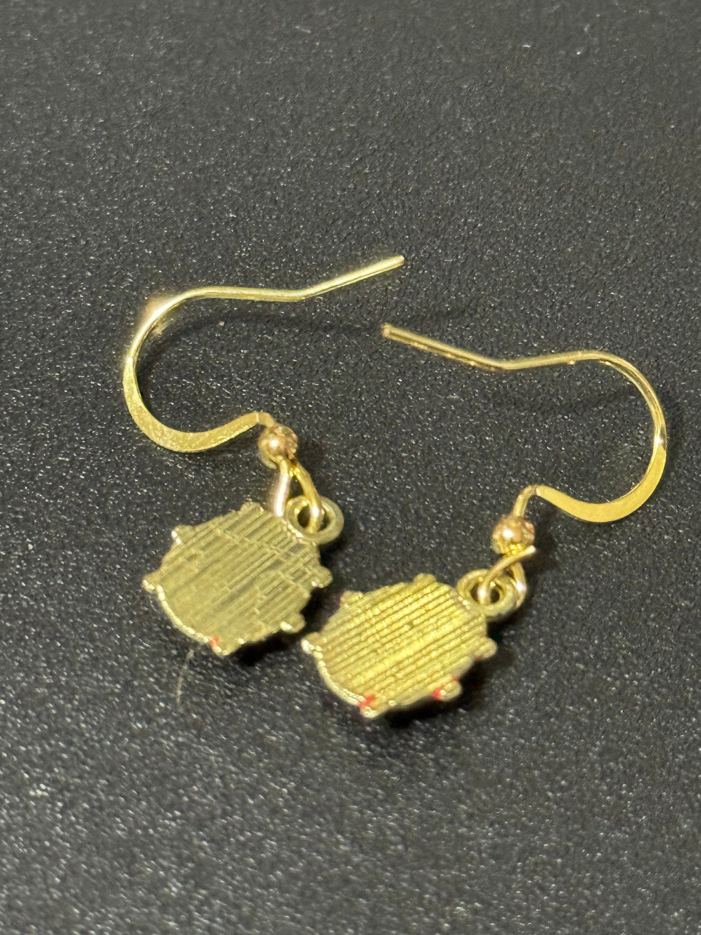 Gold tone black and red enamel ladybird drop earrings for girls