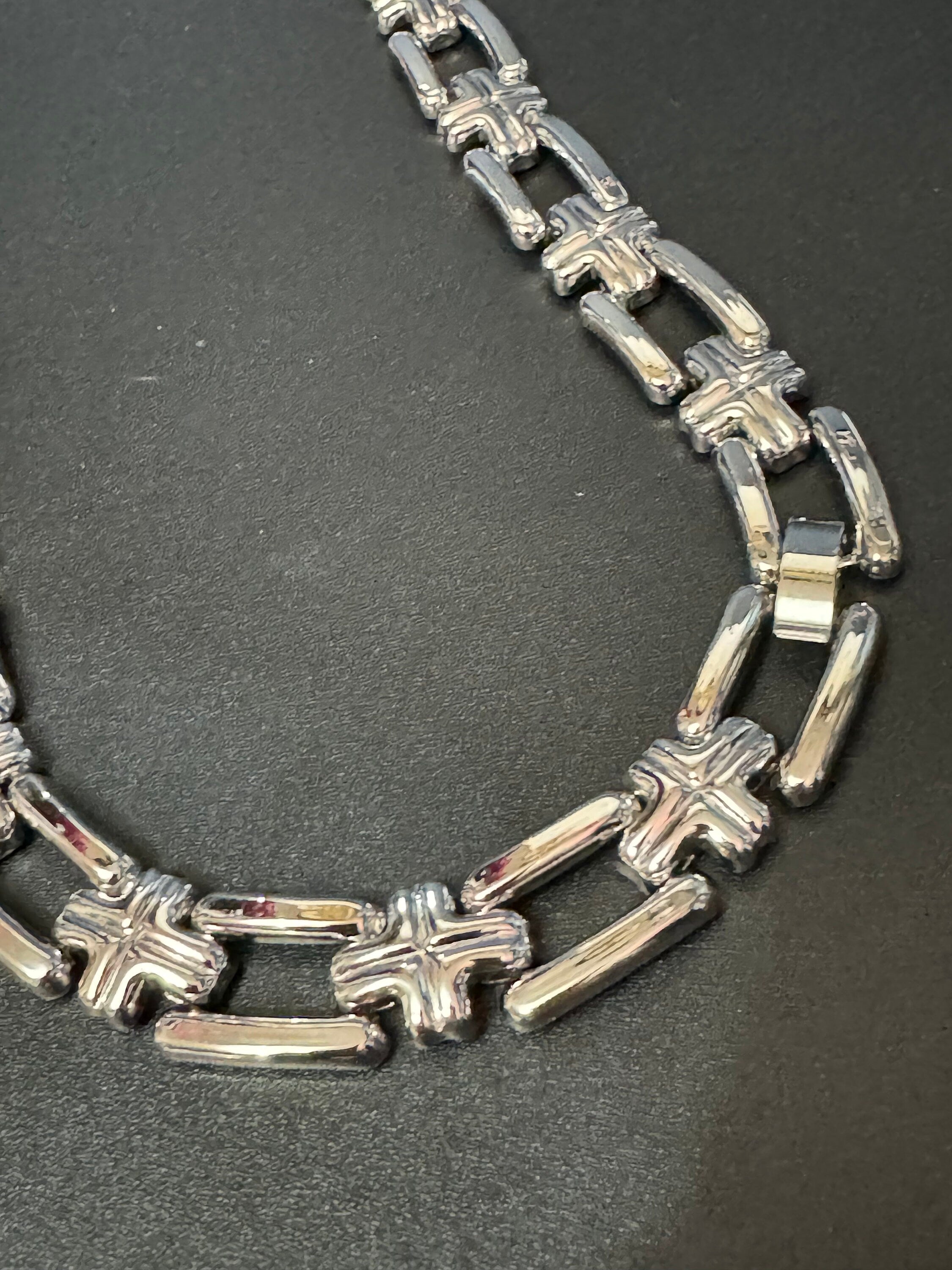 Vintage 1980s silver tone wide choker necklace old shop stock 45 x 1.5cm