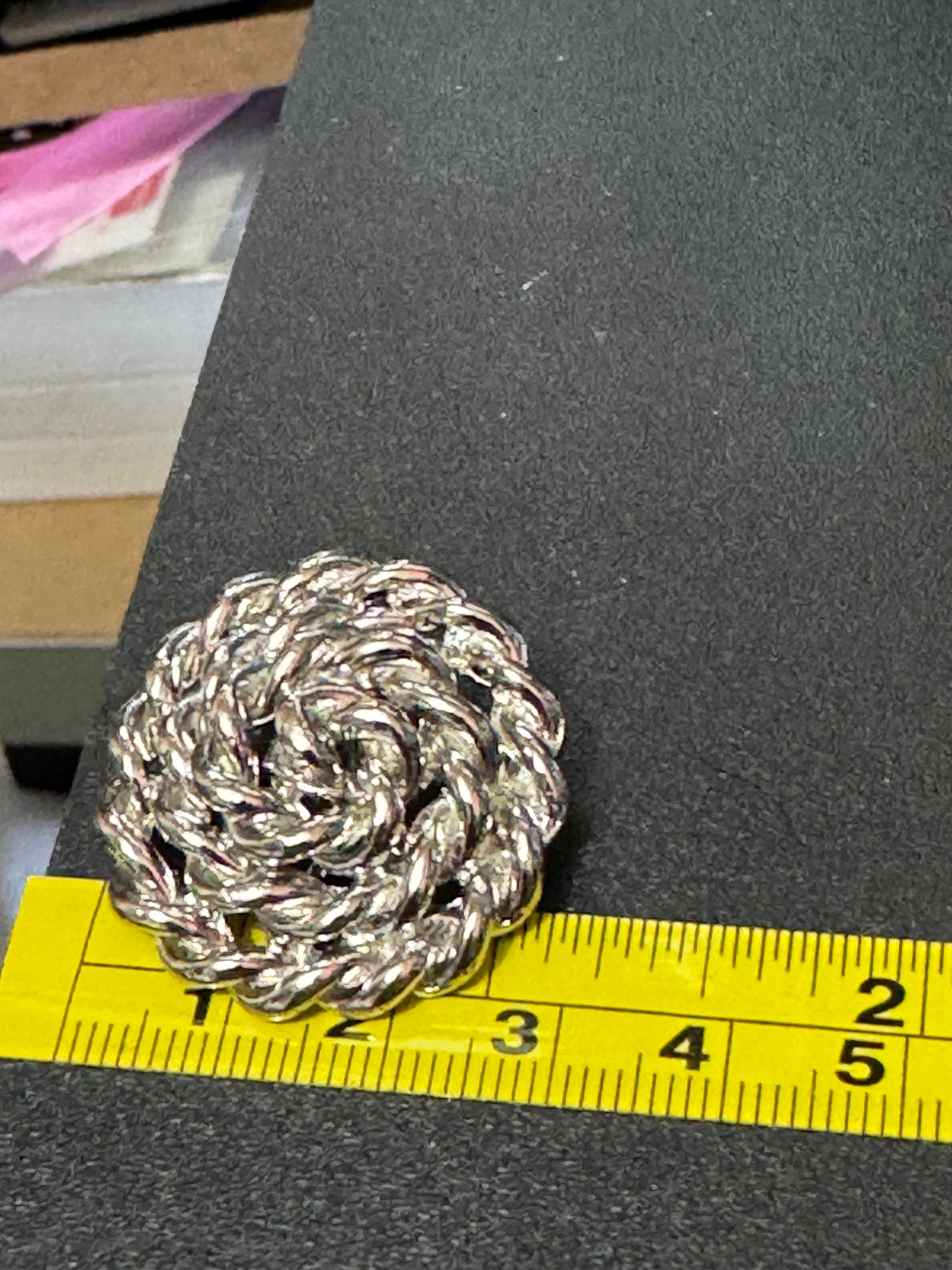 True vintage oversized 3.5cm silver tone nautical rope twist round clip on earrings