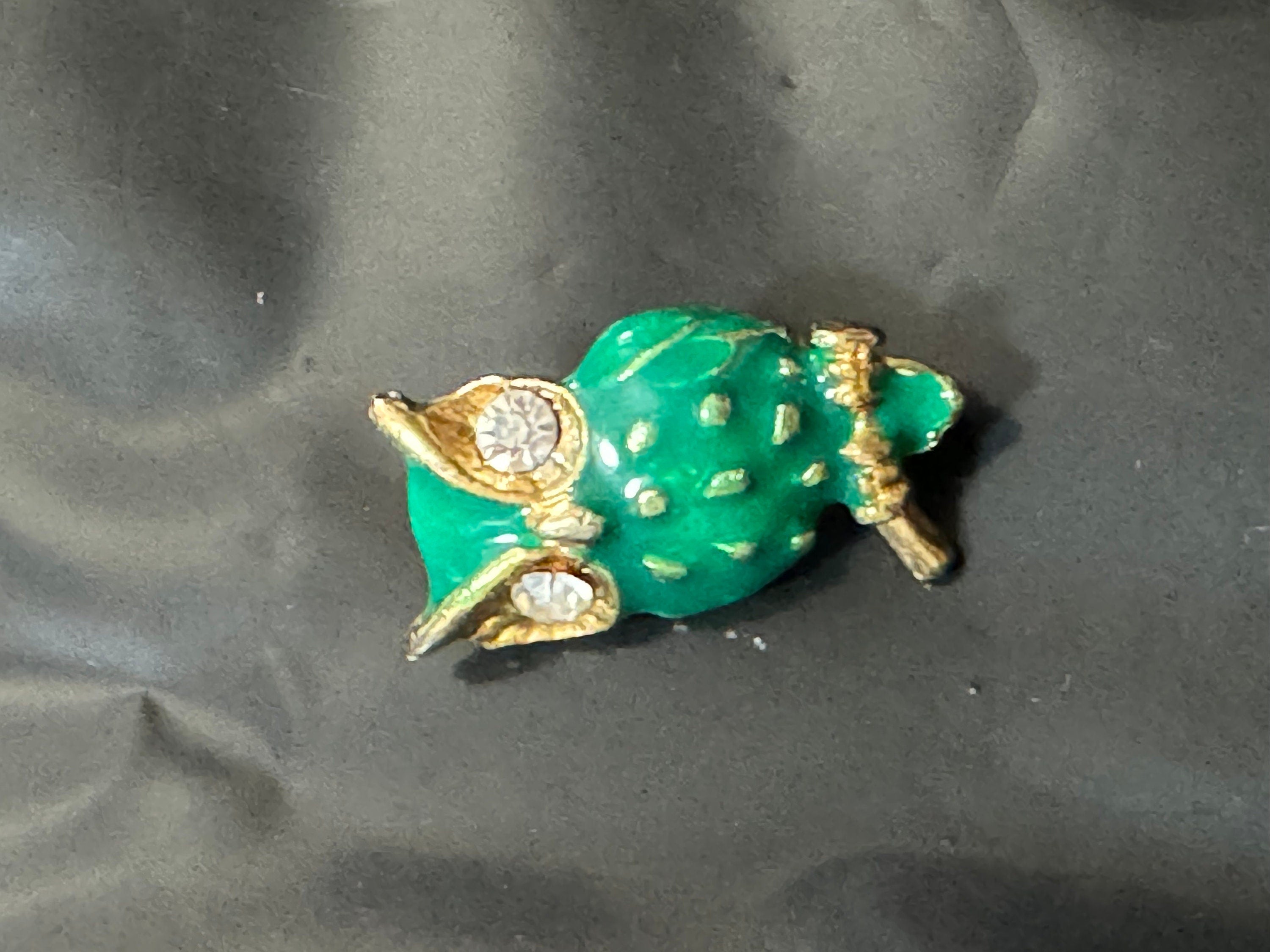 Small Retro green and blue enamel owl diamanté crystal brooch