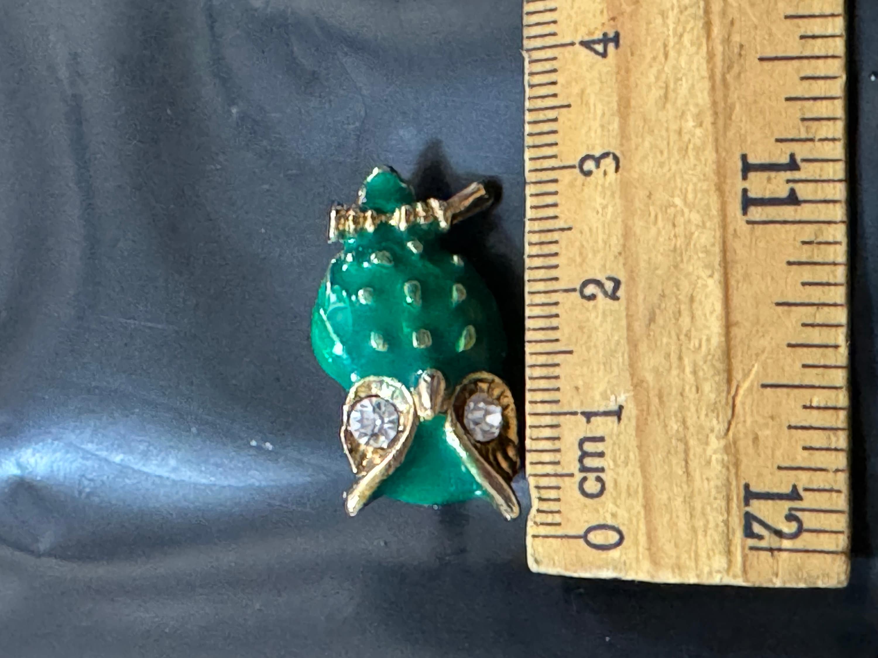 Small Retro green and blue enamel owl diamanté crystal brooch