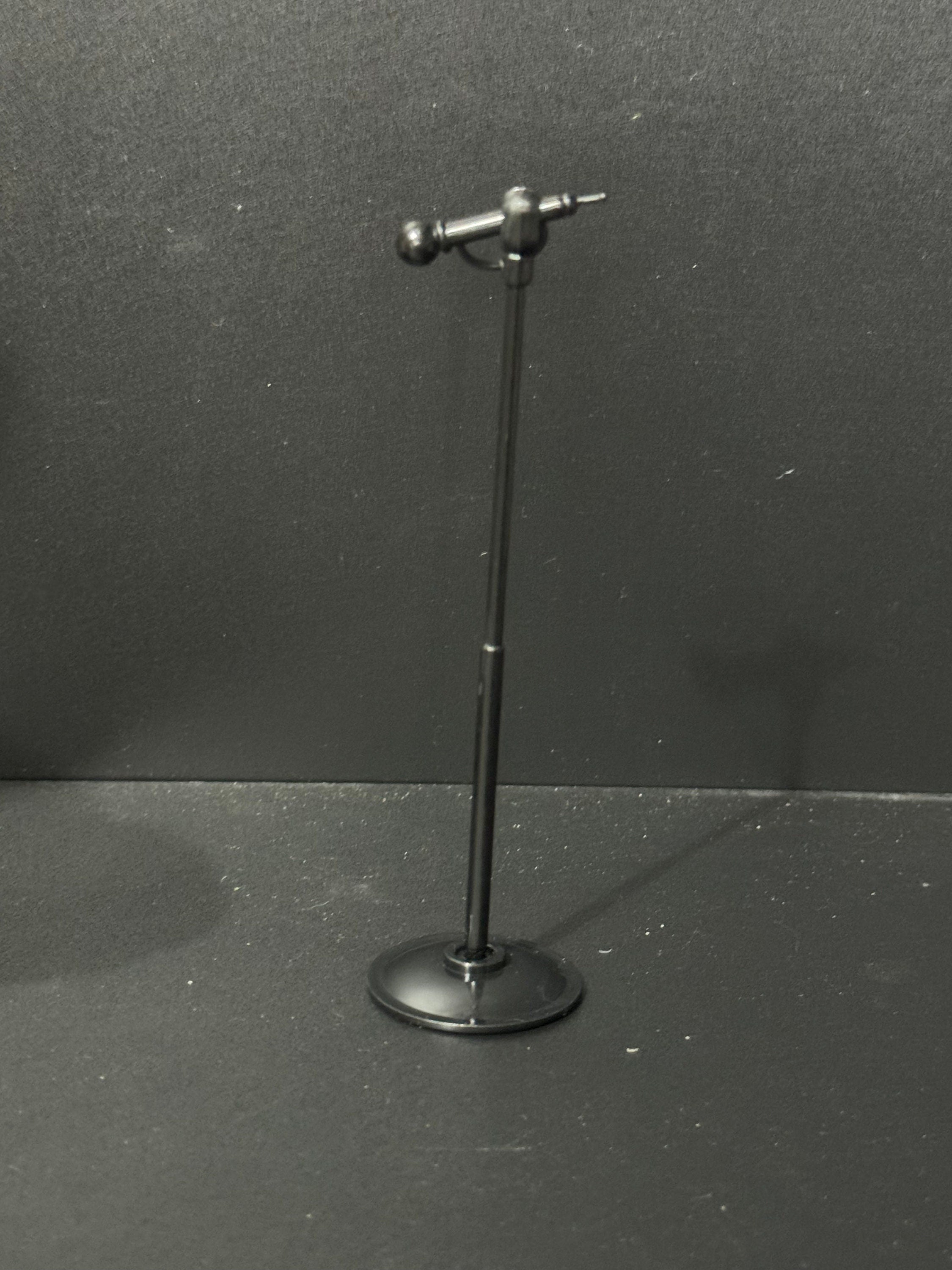Miniature microphone and stand novelty cake topper decoration reusable plastic, doll size