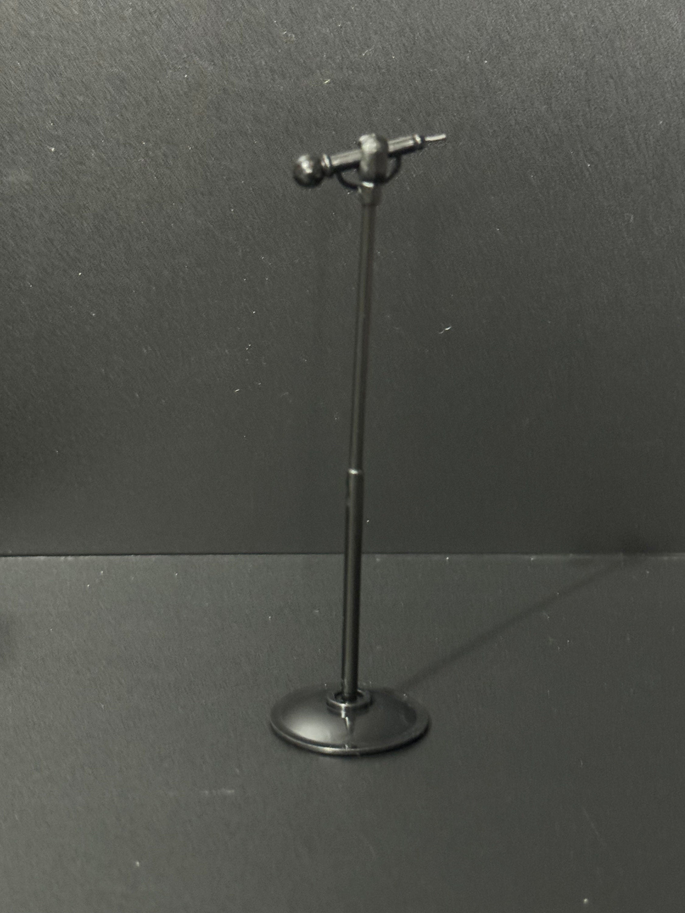 Miniature microphone and stand novelty cake topper decoration reusable plastic, doll size