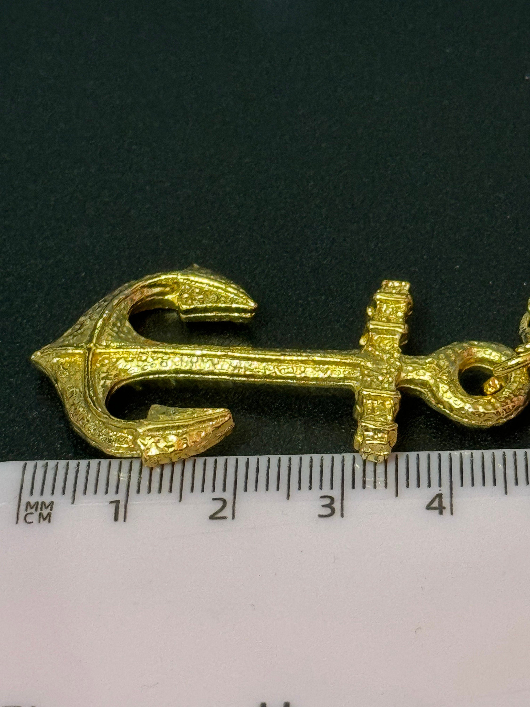 vintage gold tone textured nautical anchor pendant on a 55cm cable chain necklace 1980s