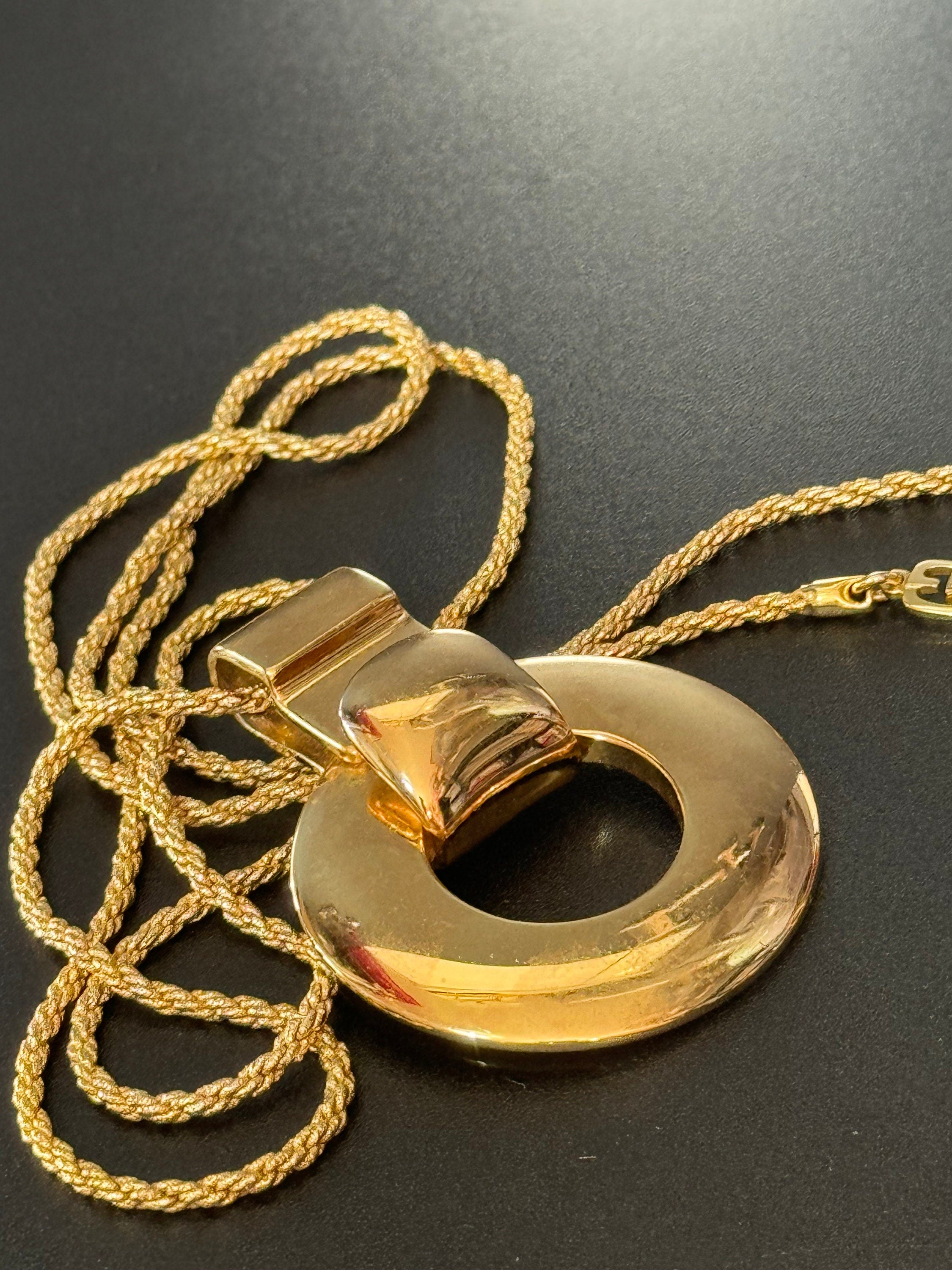 signed GROSSE 1973 Germany vintage gold plated chunky pendant on a rope chain necklace designer