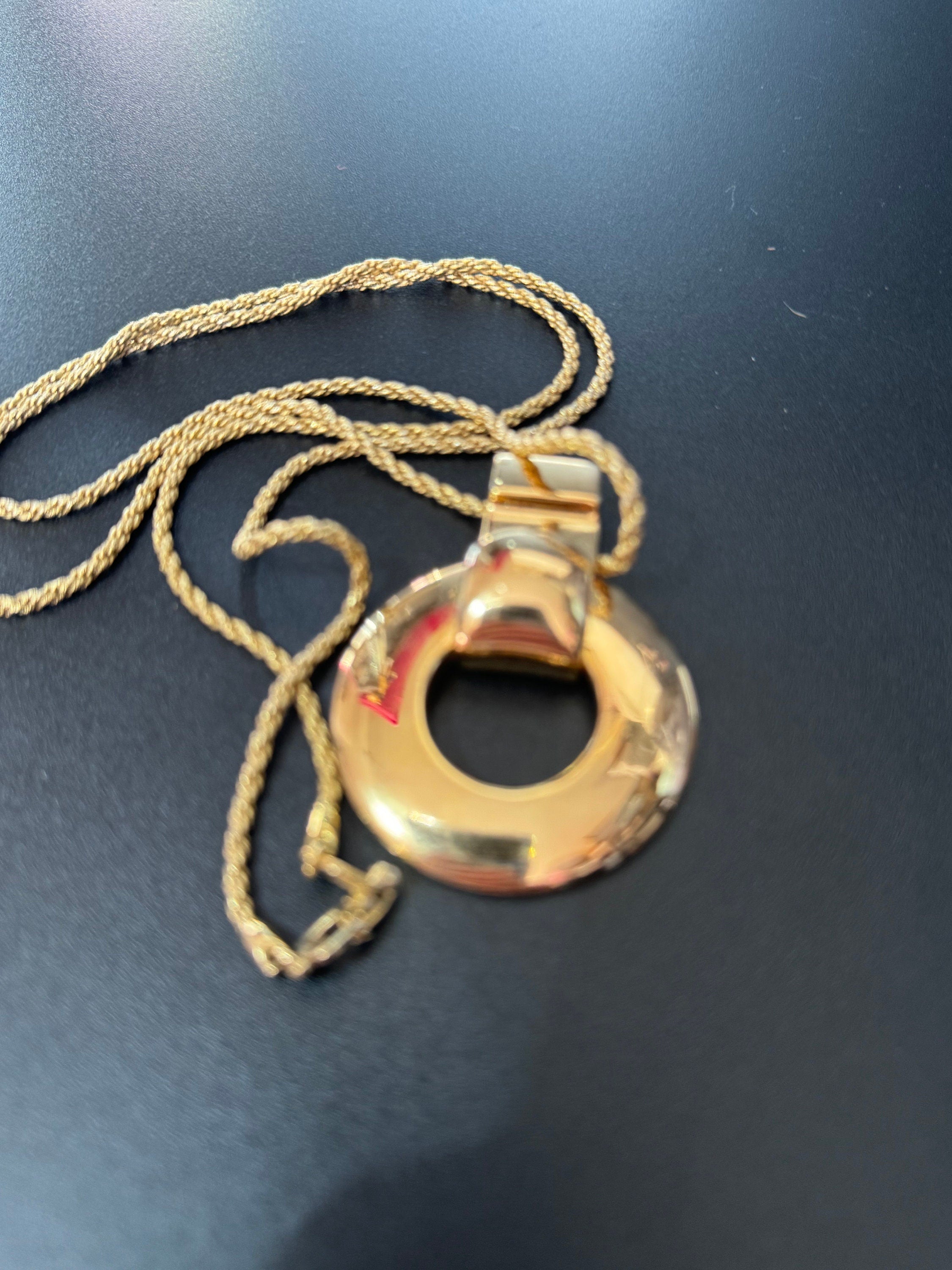 signed GROSSE 1973 Germany vintage gold plated chunky pendant on a rope chain necklace designer