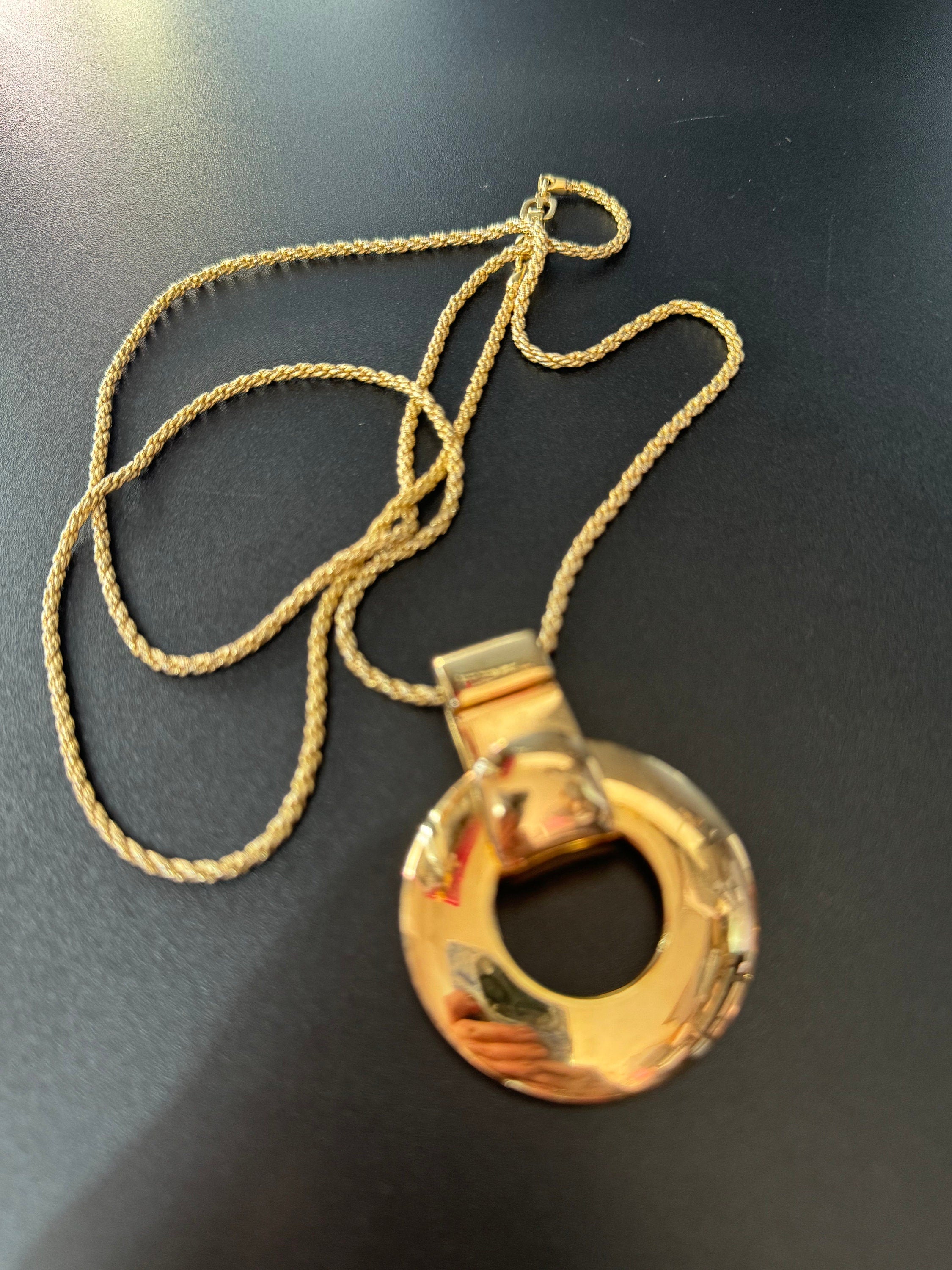 signed GROSSE 1973 Germany vintage gold plated chunky pendant on a rope chain necklace designer