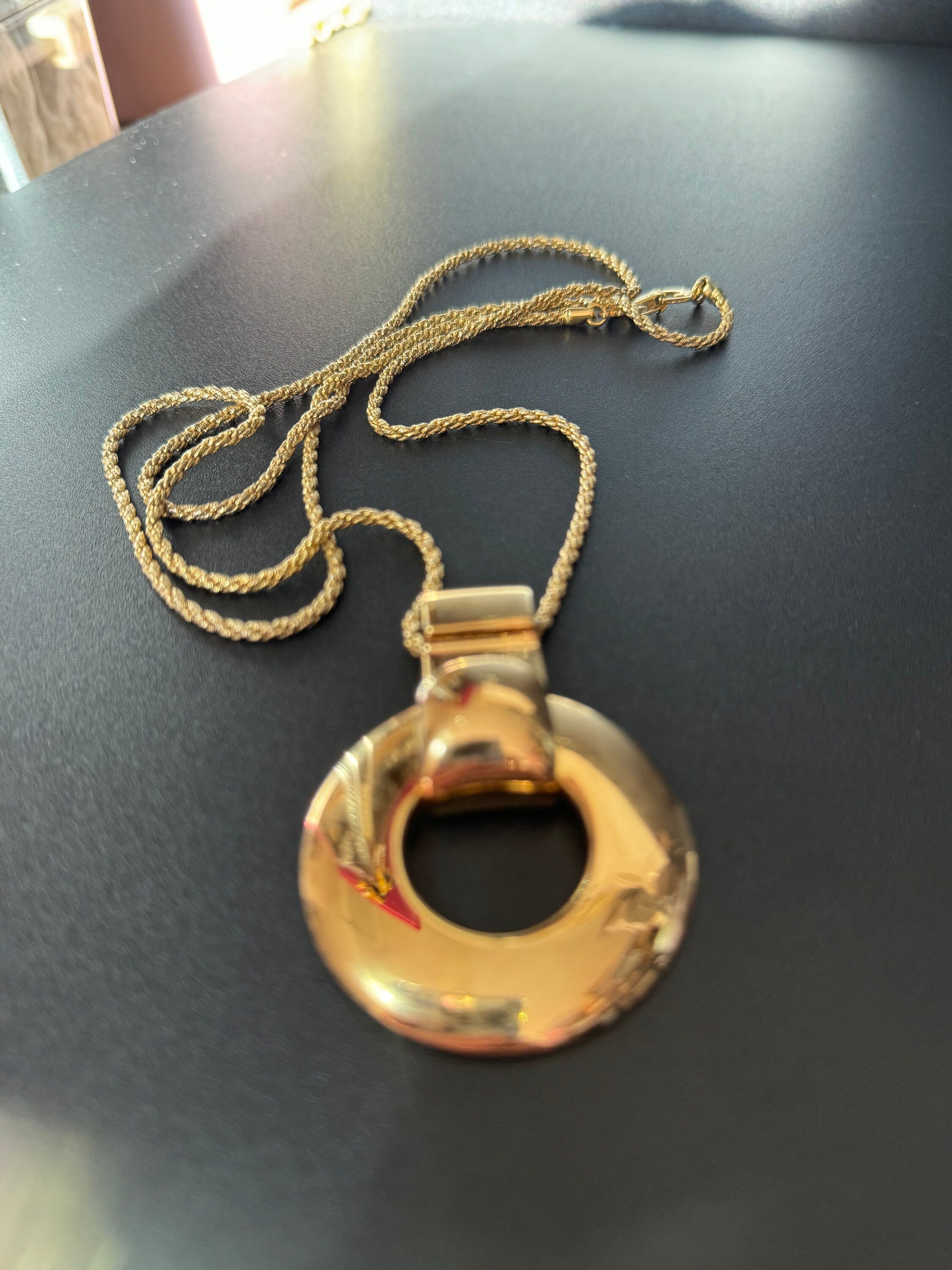 signed GROSSE 1973 Germany vintage gold plated chunky pendant on a rope chain necklace designer