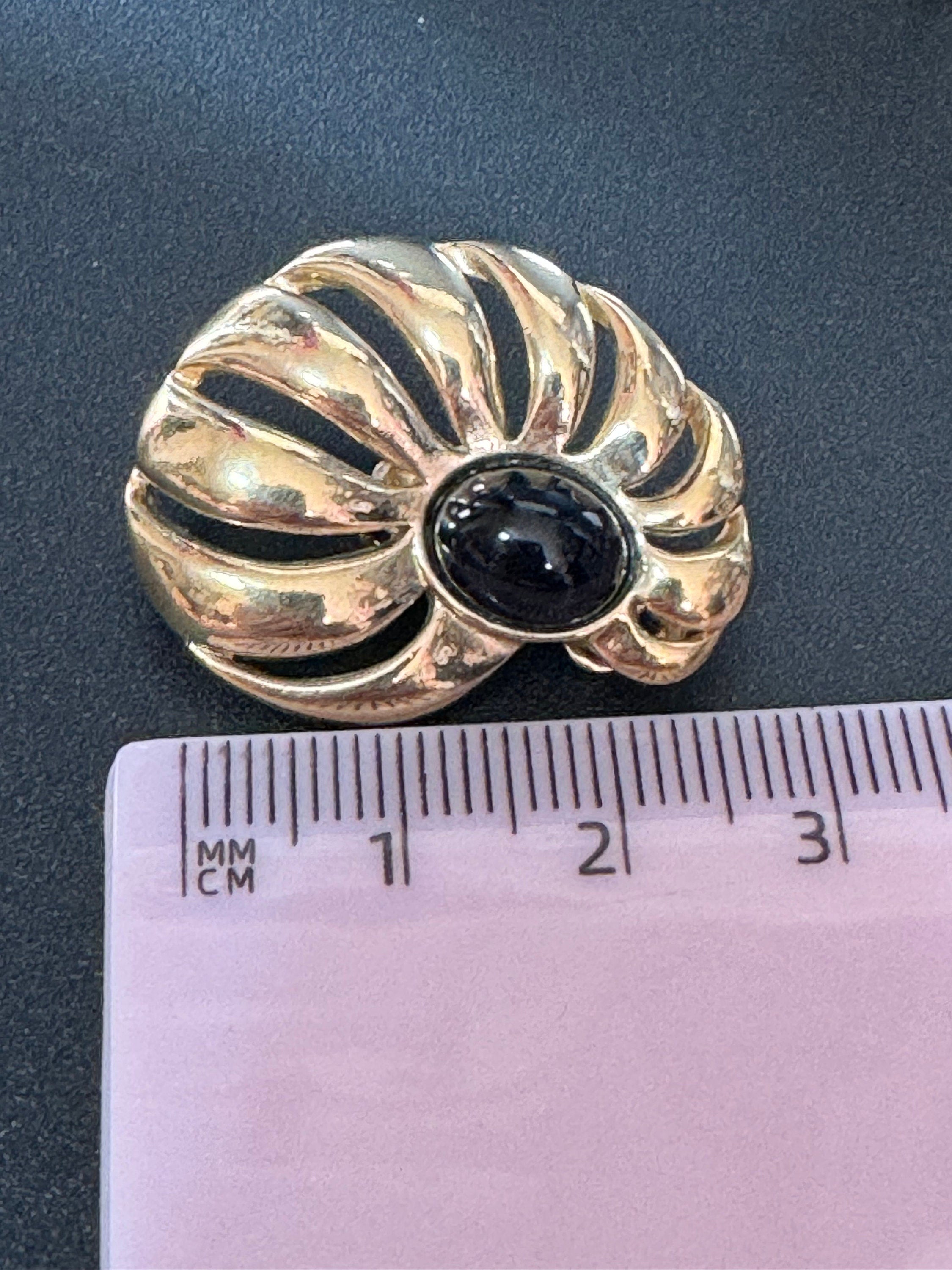 Signed BG Bergdorf Goodman clip on Abstract floral earrings gold tone black enamel statement designer