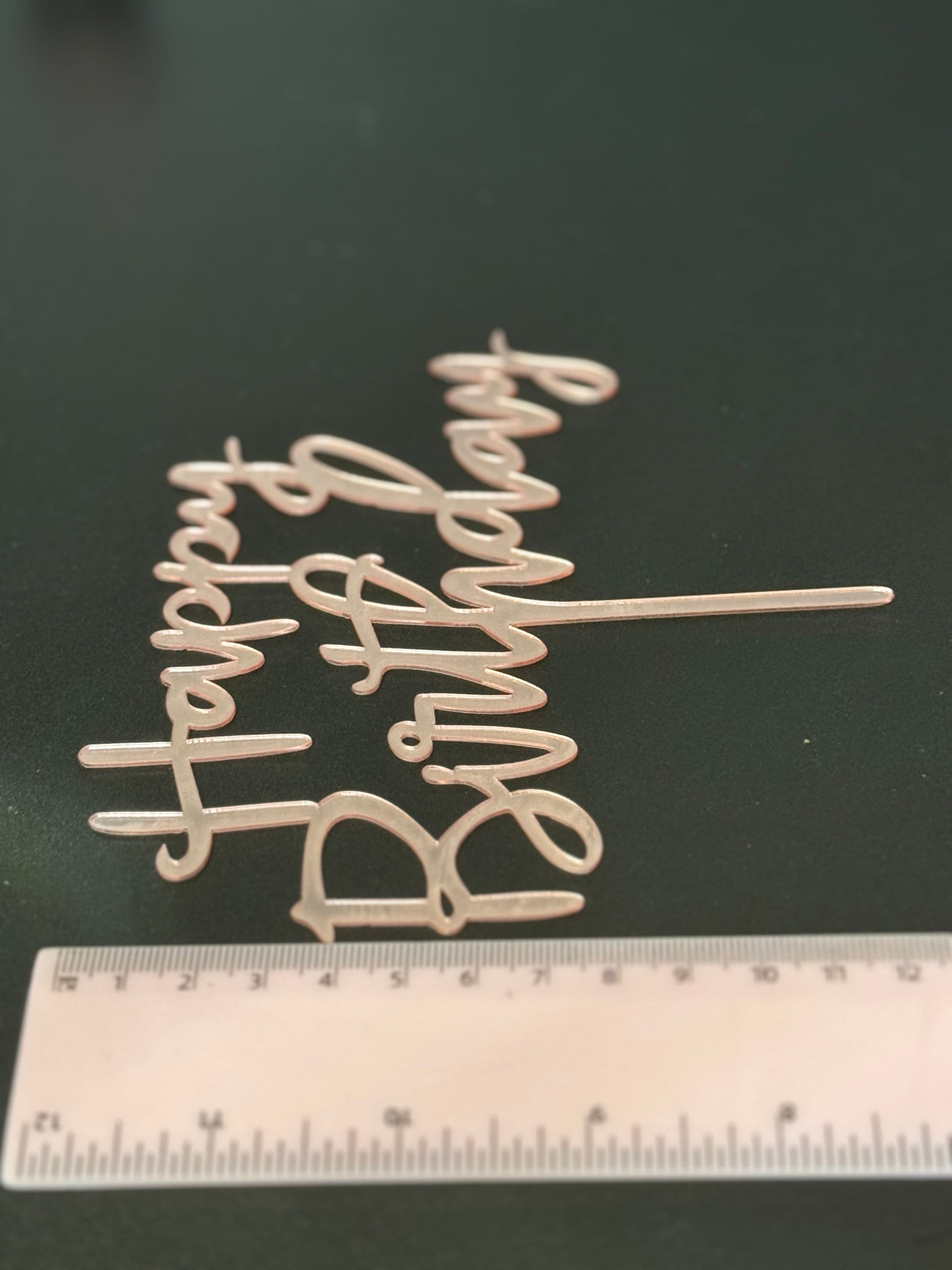 Blush pink Happy Birthday Cake Topper reusable metallic Acrylic