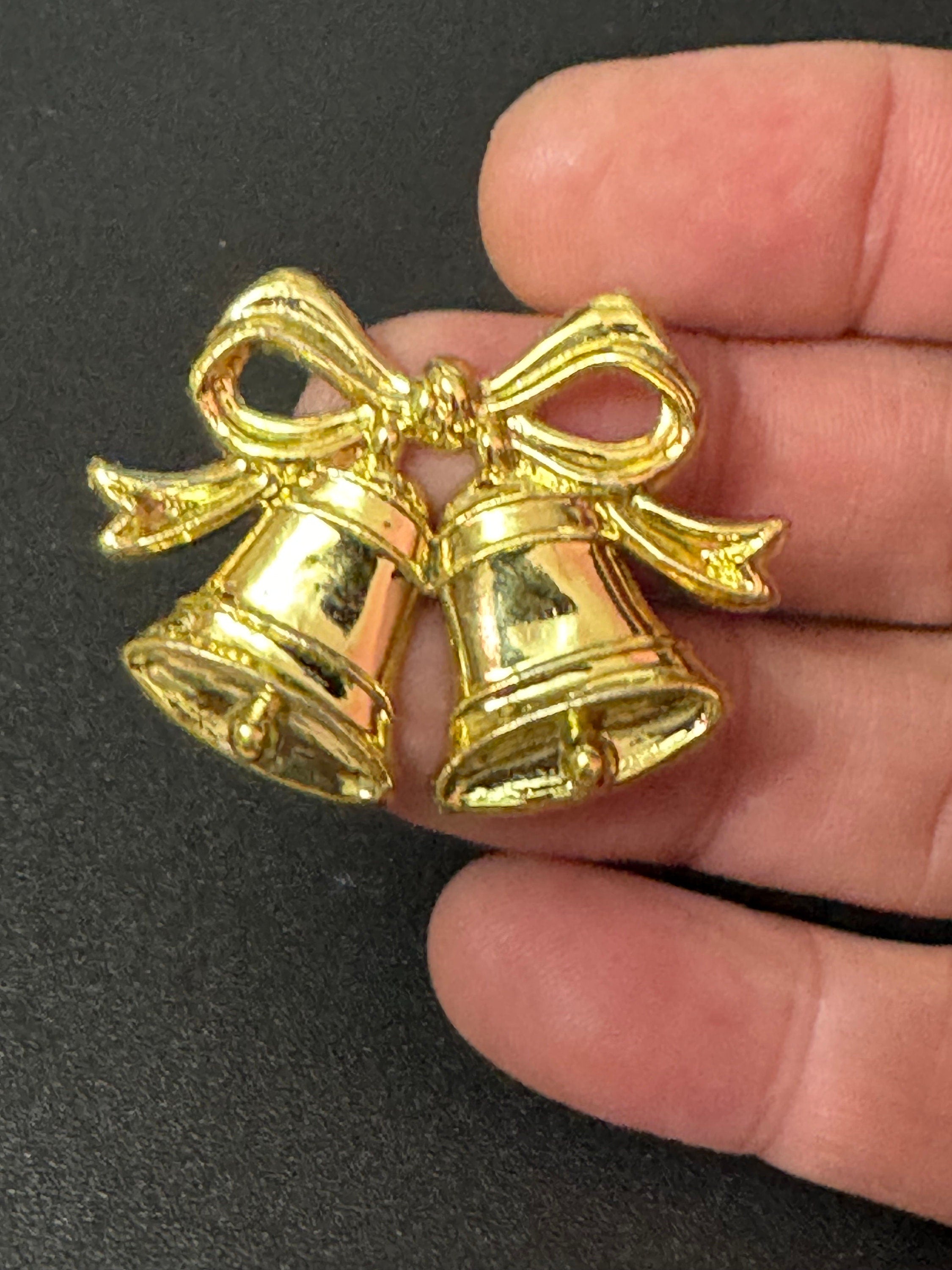 Vintage traditional 4cm gold plastic Wedding Bells Christmas bell Cake topper decorations