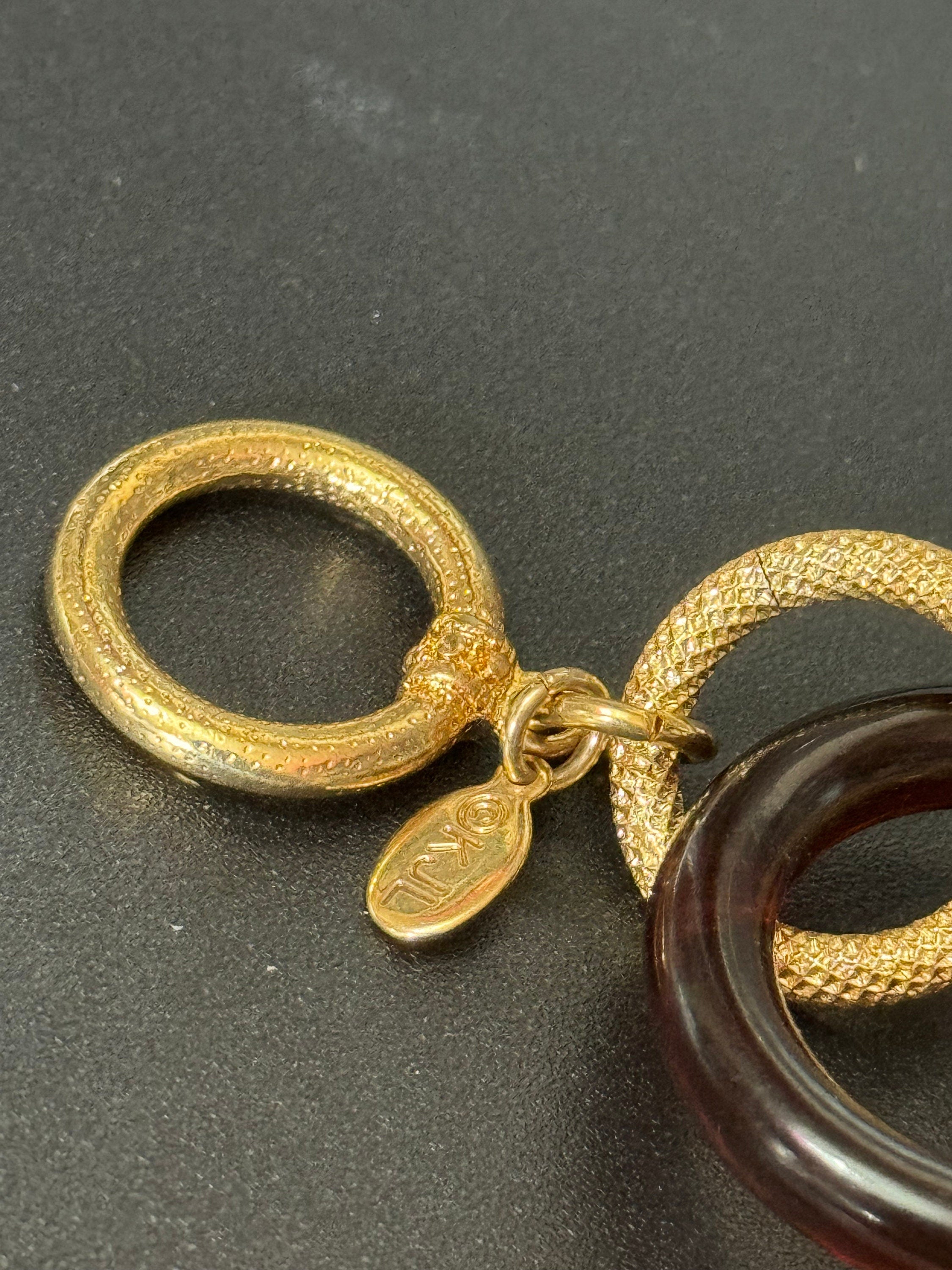 Signed KJL gold tone and faux tortoiseshell plastic link chunky wide curb link chain bracelet toggle closure