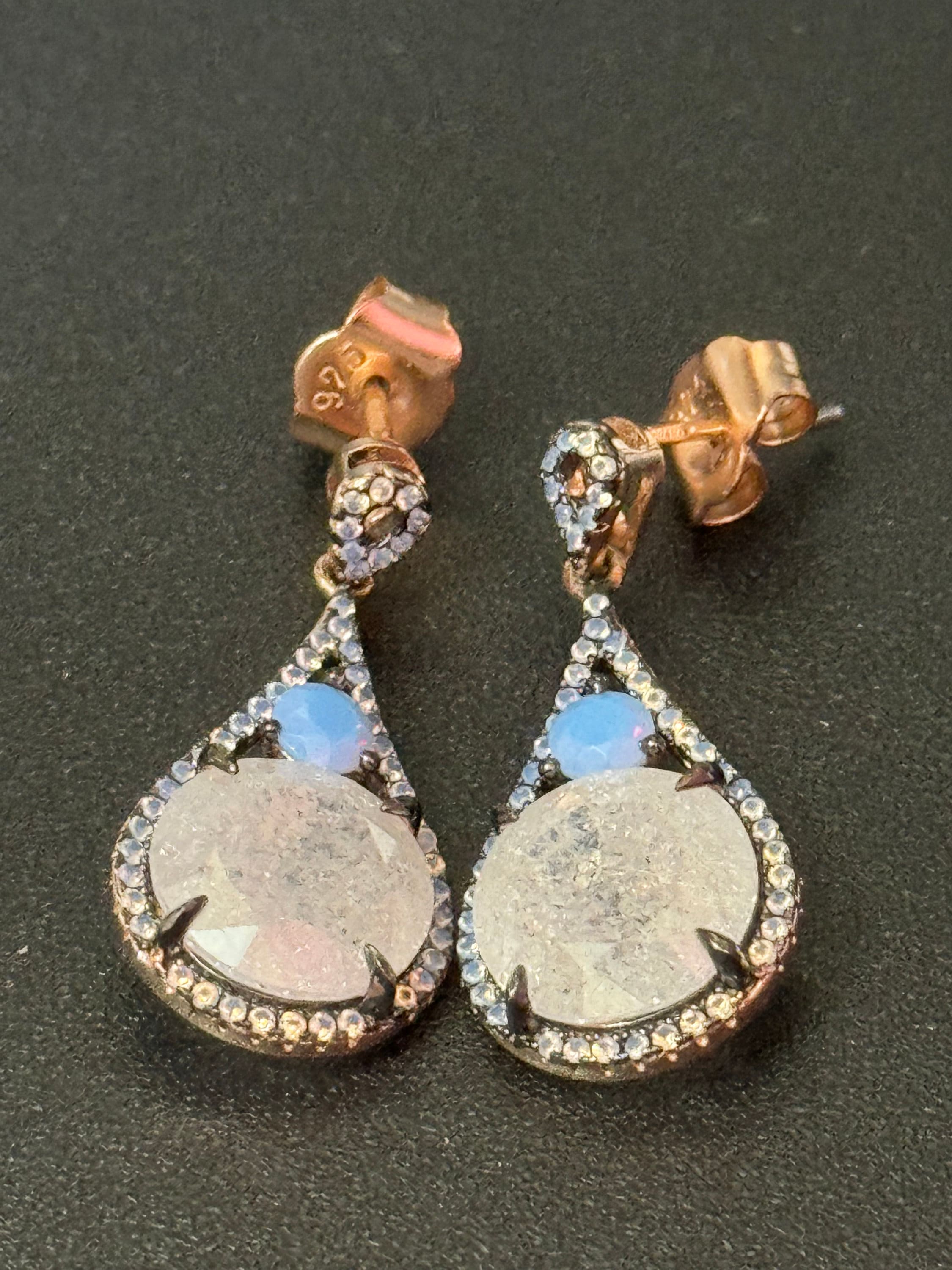Salvatore plata high end sterling silver gilt Small teardrop shaped crystal turquoise white earrings in rose gold coating 925