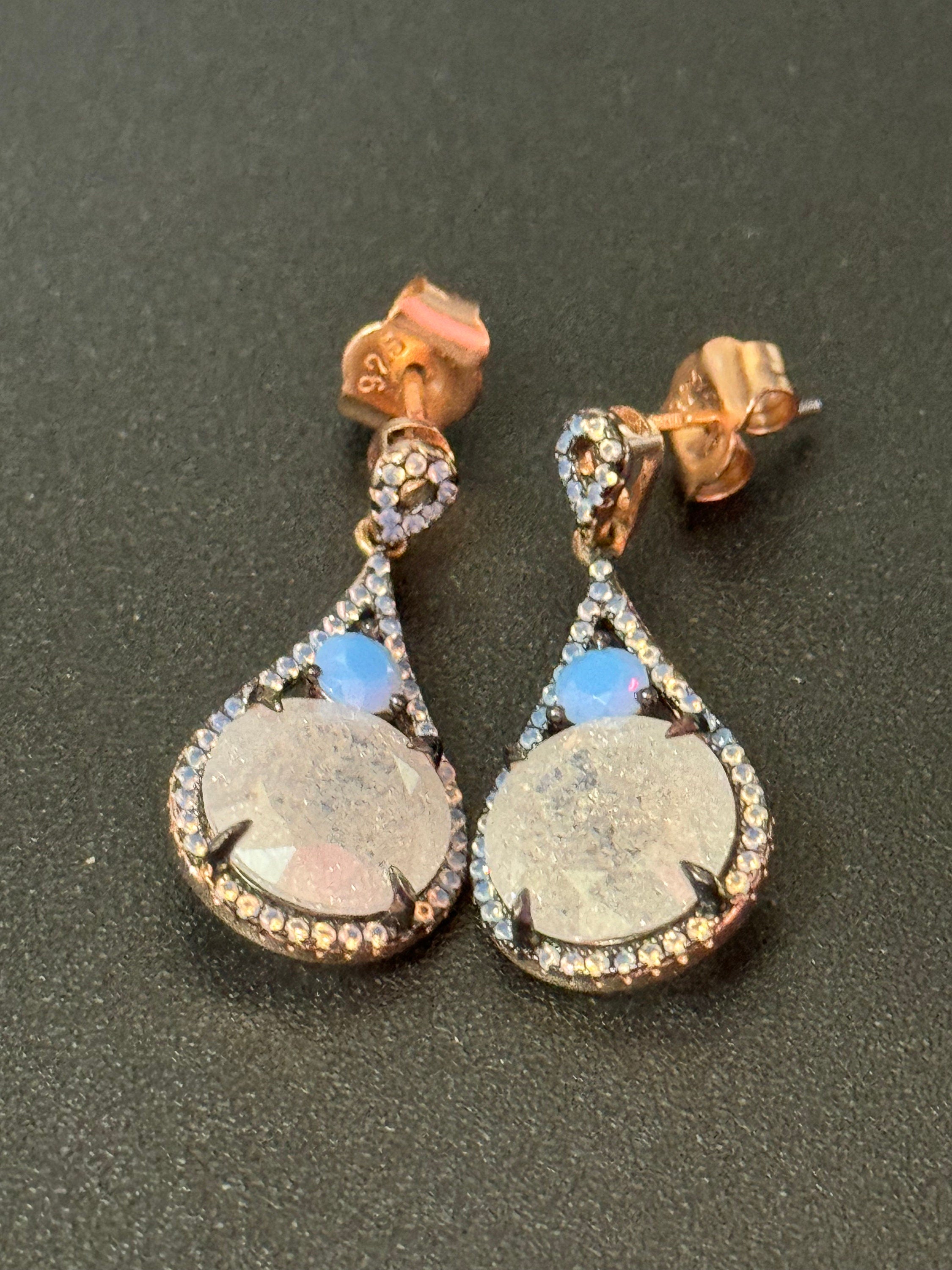 Salvatore plata high end sterling silver gilt Small teardrop shaped crystal turquoise white earrings in rose gold coating 925