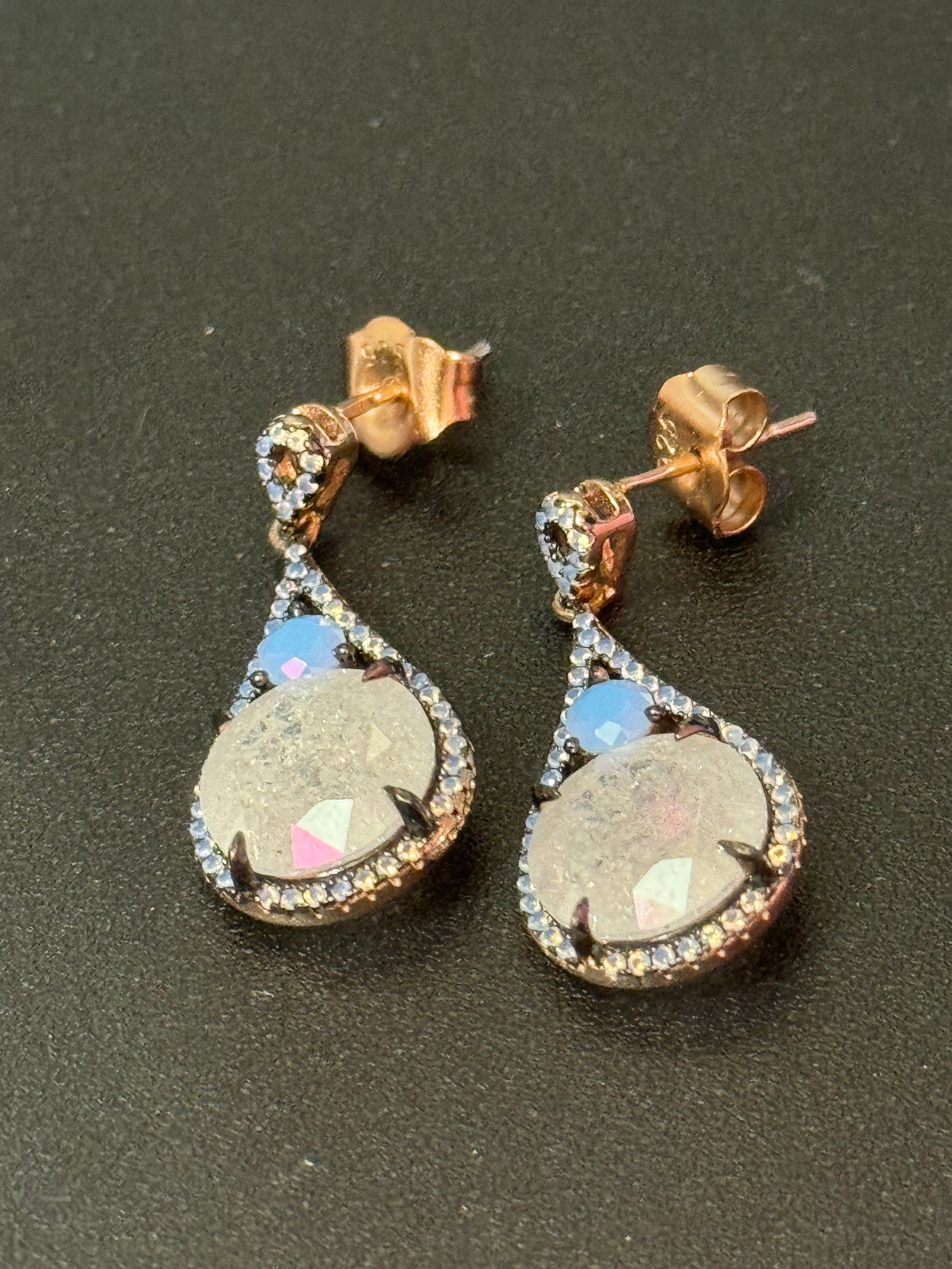 Salvatore plata high end sterling silver gilt Small teardrop shaped crystal turquoise white earrings in rose gold coating 925