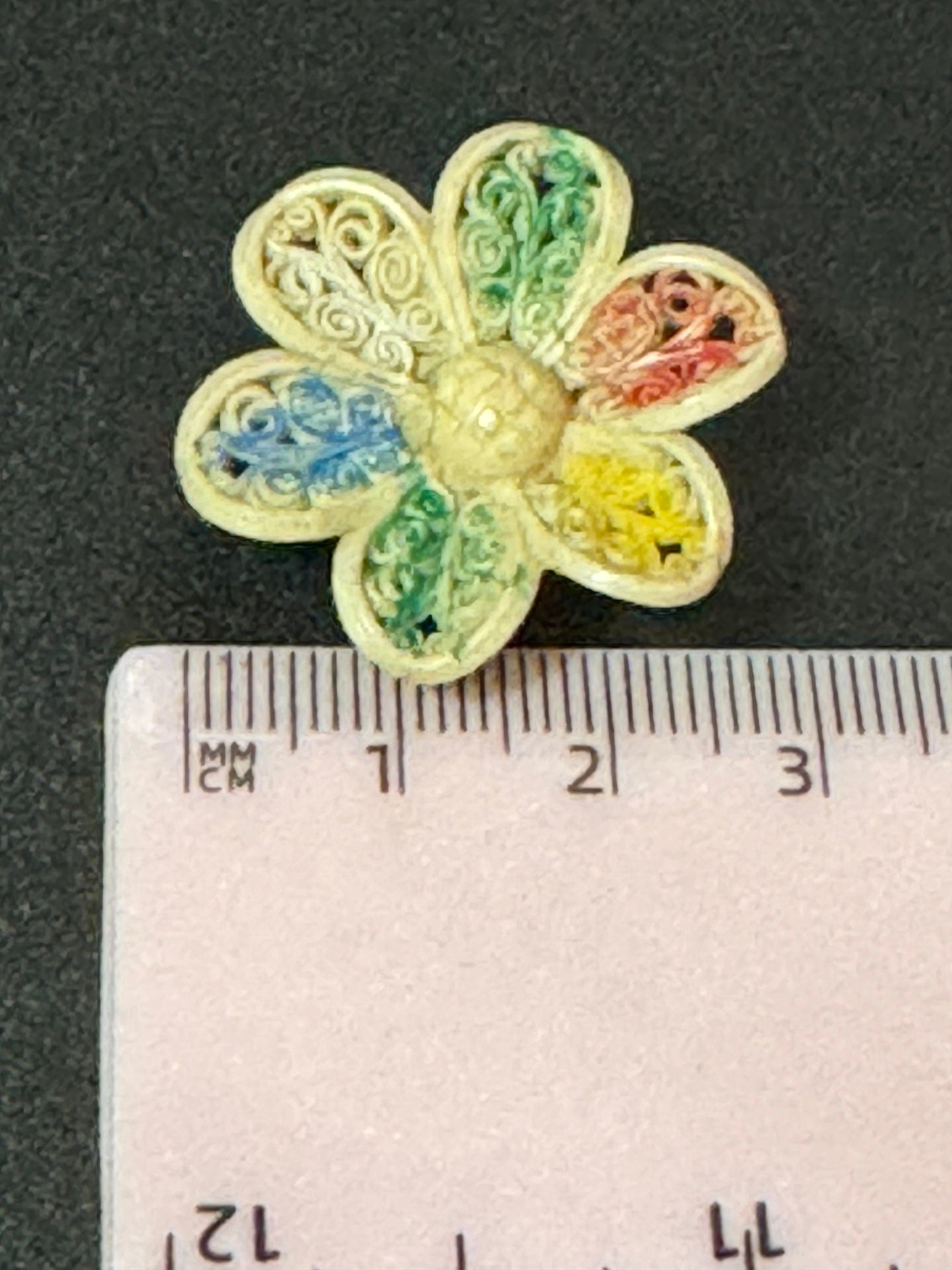 Vintage 1930s cream beige 3cm celluloid early plastic open work floral clip on earrings