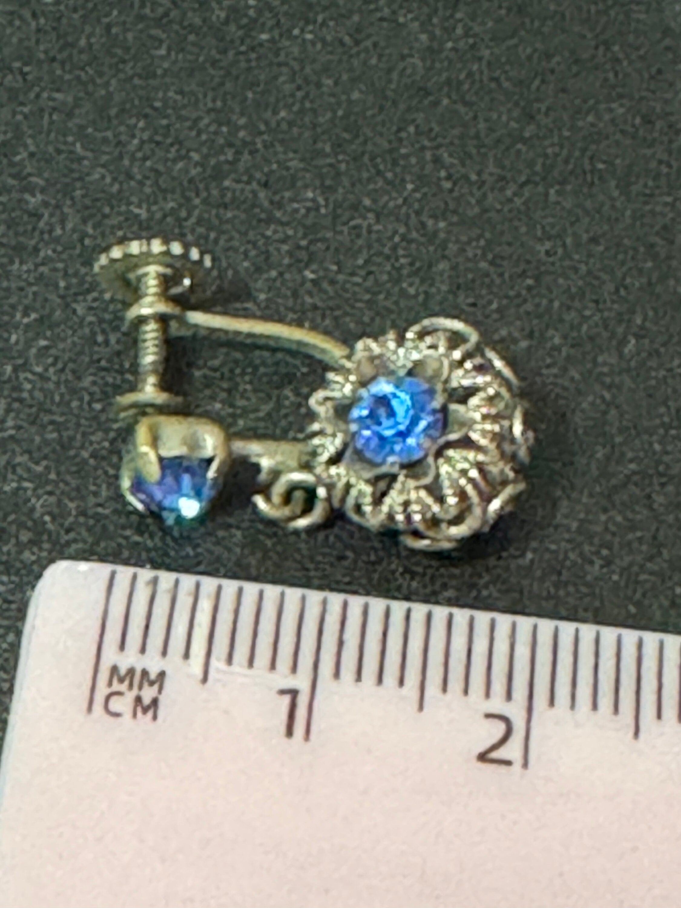 signed west Germany filigree Clip on earrings with sapphire blue paste diamanté