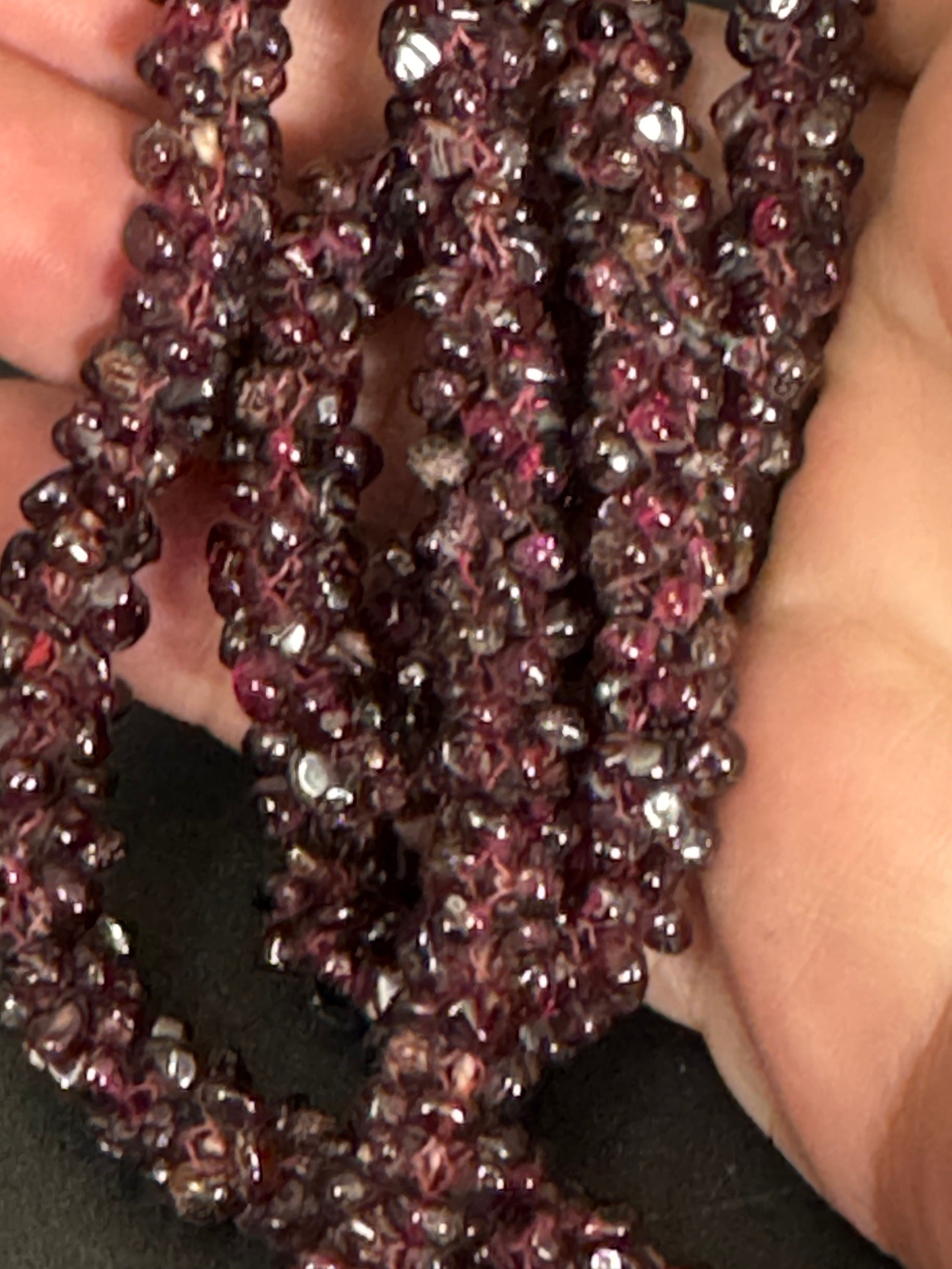 Vintage Art Deco garnet red purple seed bead gemstone beaded necklace long