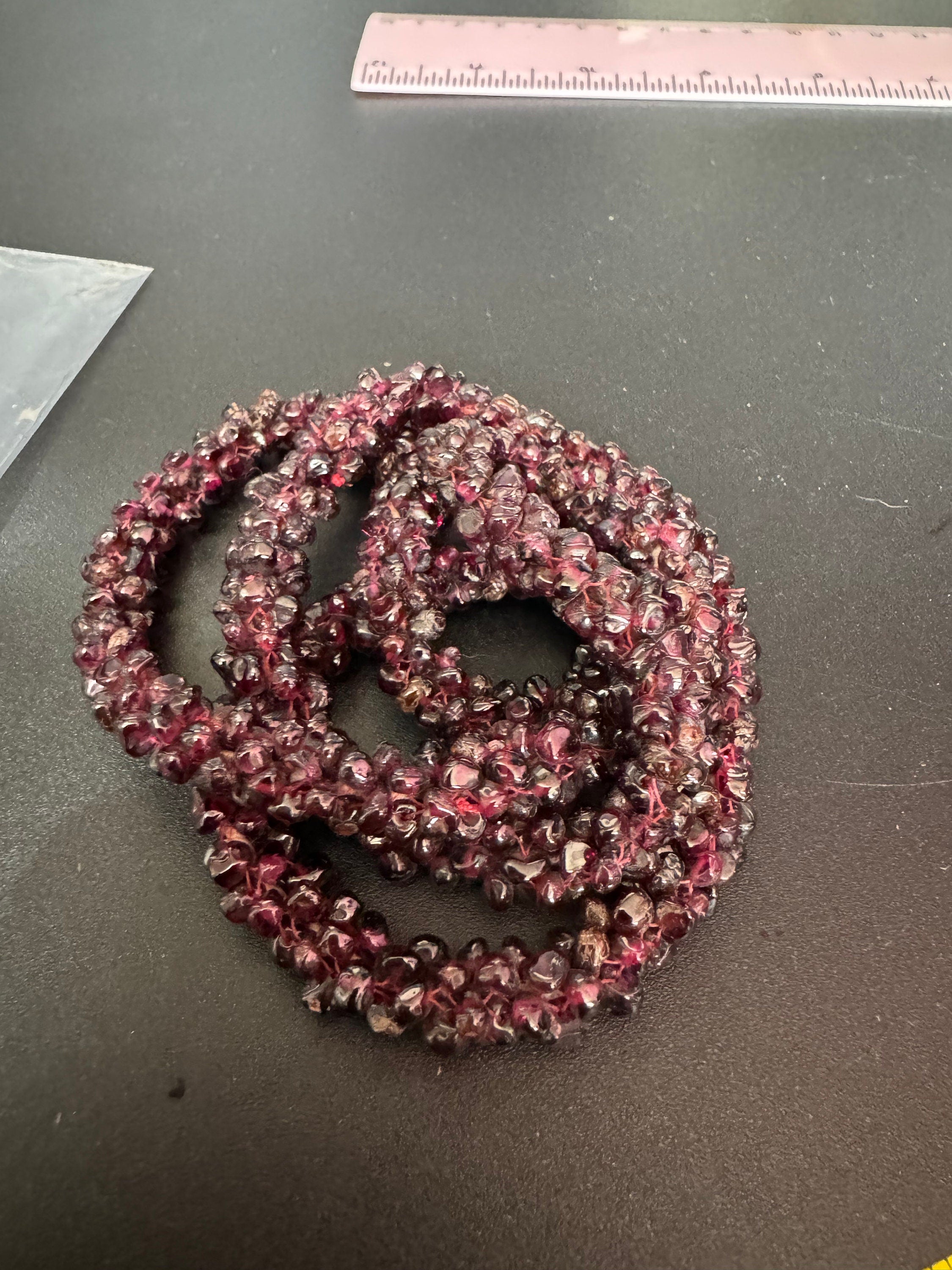 Vintage Art Deco garnet red purple seed bead gemstone beaded necklace long