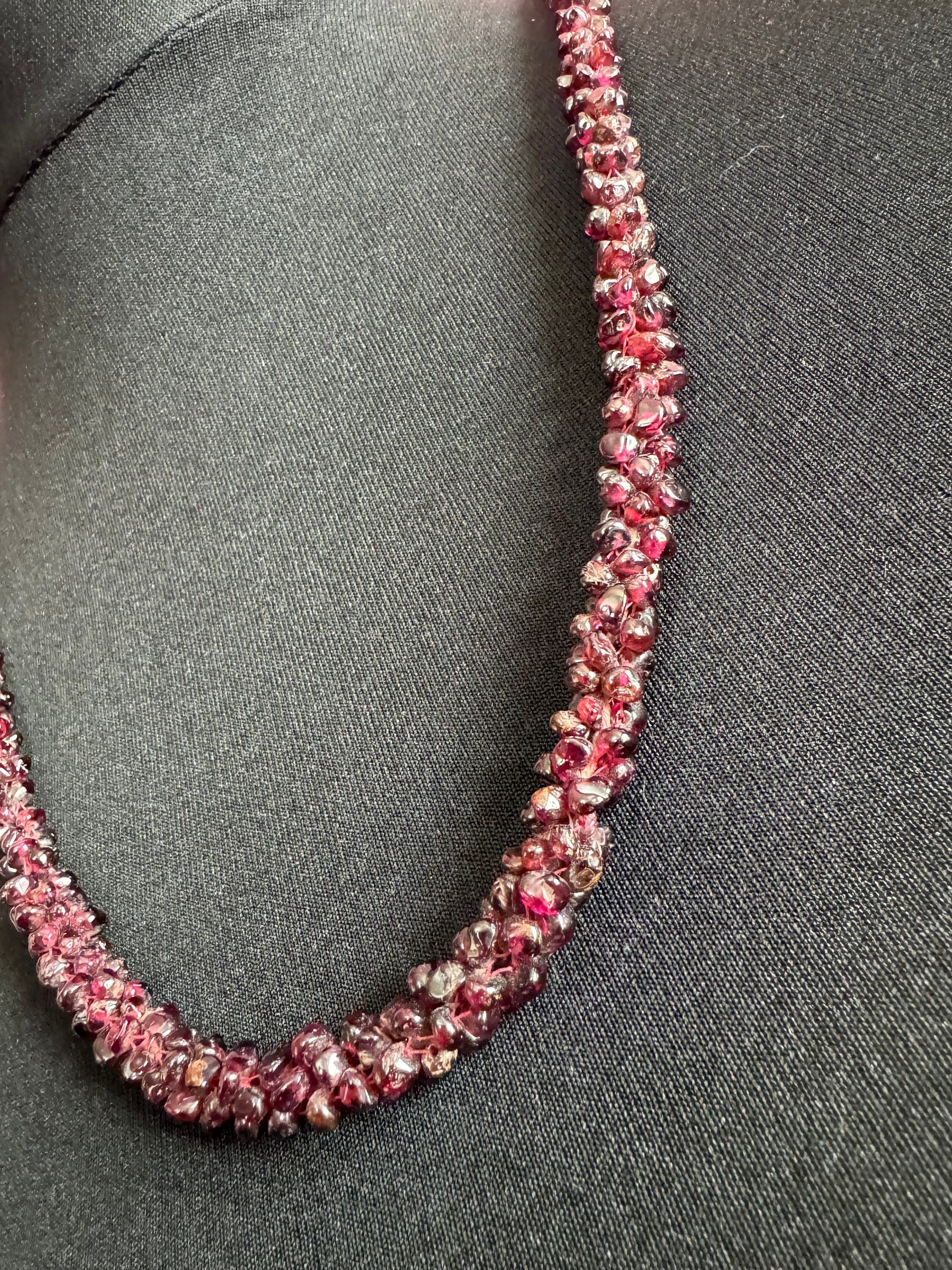 Vintage Art Deco garnet red purple seed bead gemstone beaded necklace long