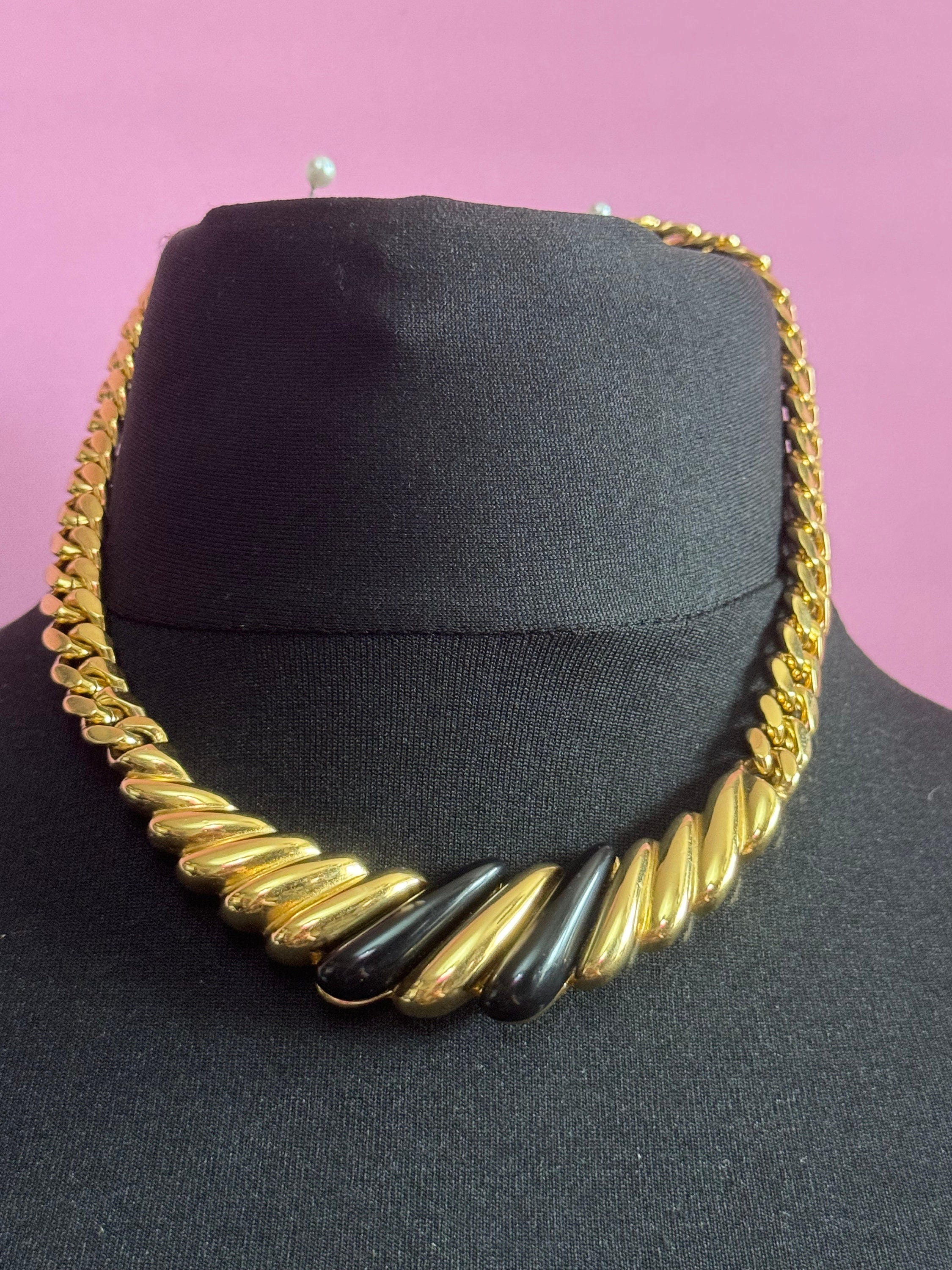 Retro gold tone and black Chunky chain necklace 41cm