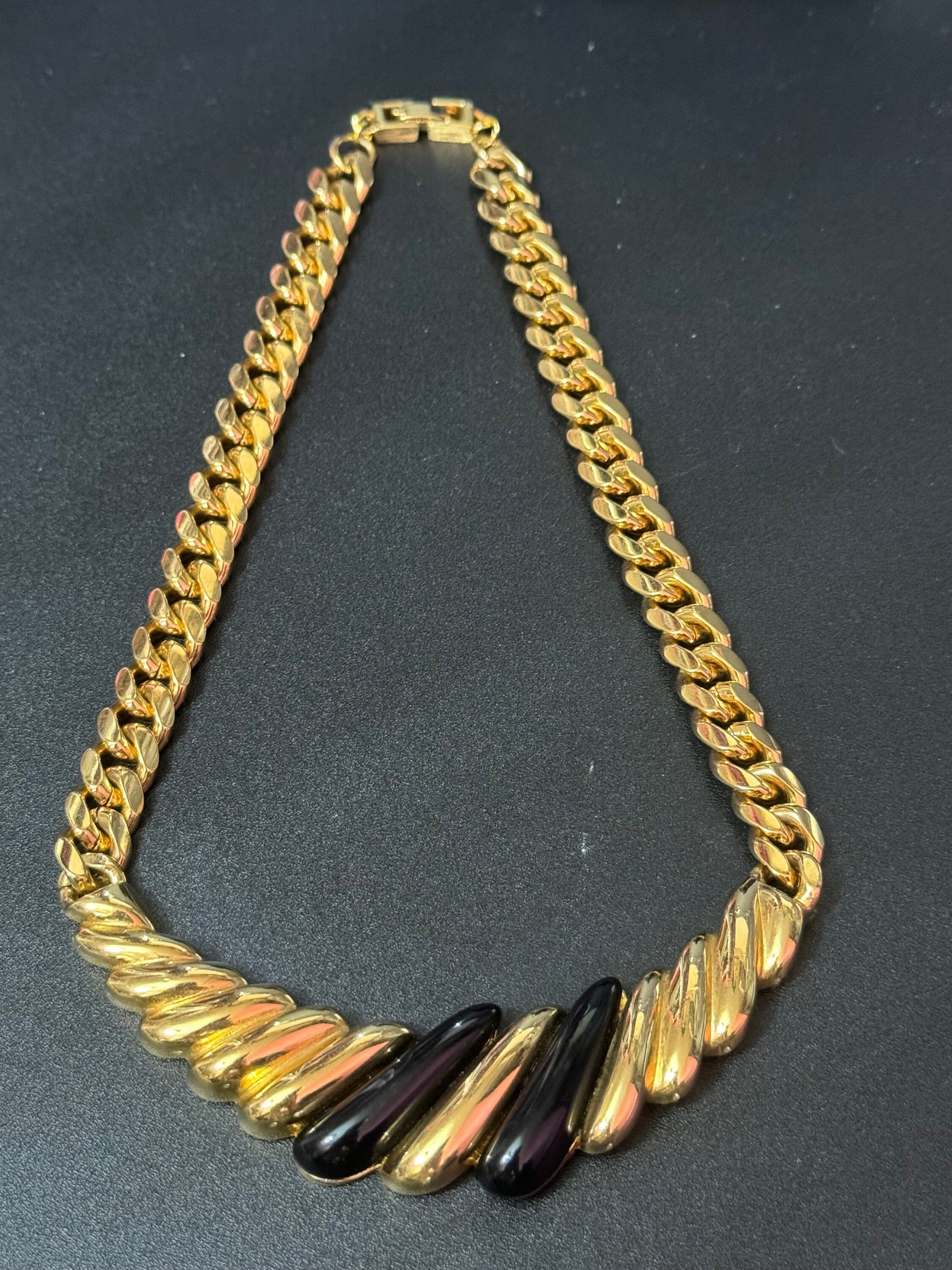 Retro gold tone and black Chunky chain necklace 41cm