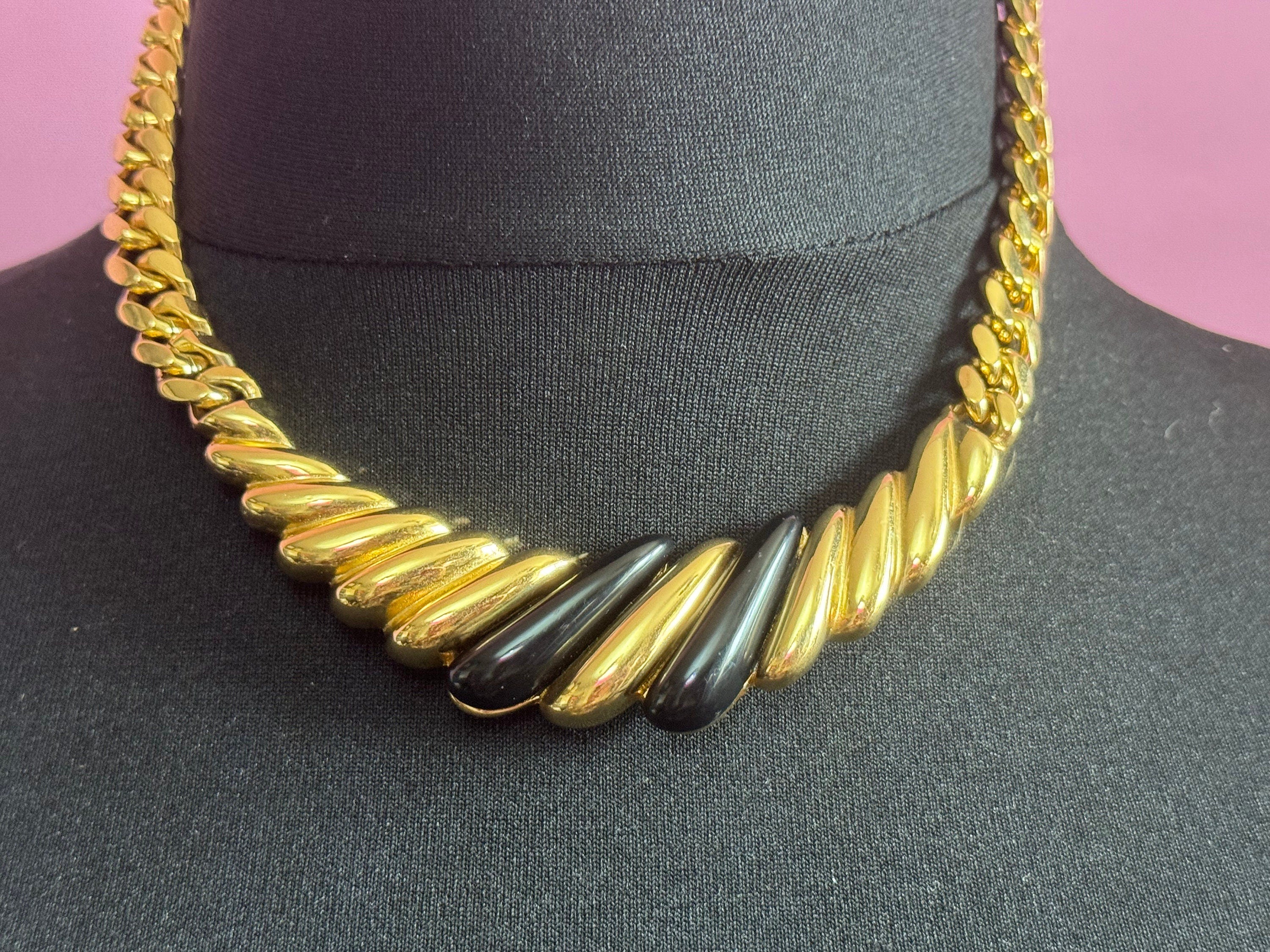 Retro gold tone and black Chunky chain necklace 41cm